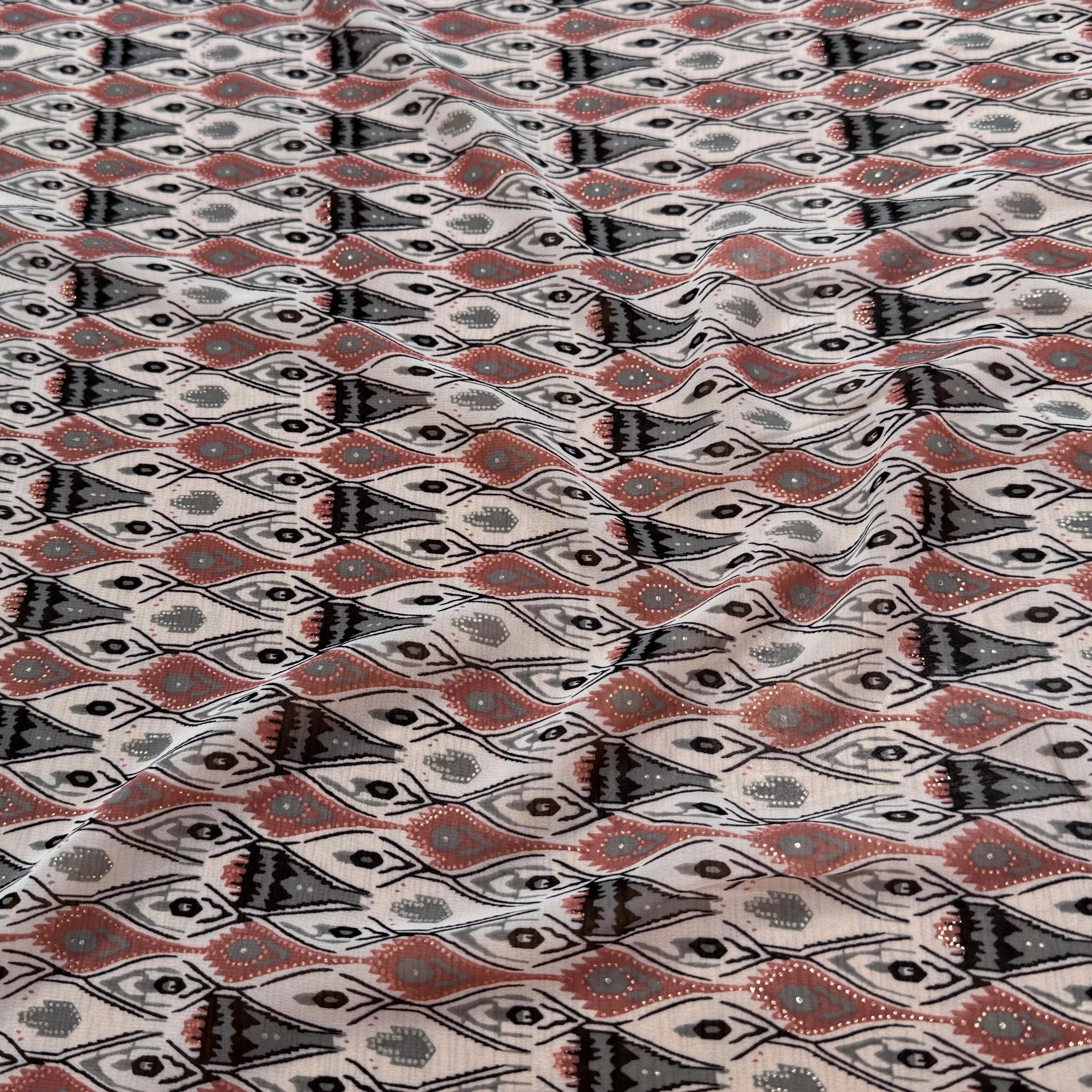 CHIFFON PRINTED MOTIS GÉOMETRIQUES CREME CHOCO FOND ÉCRU - My Little Coupon