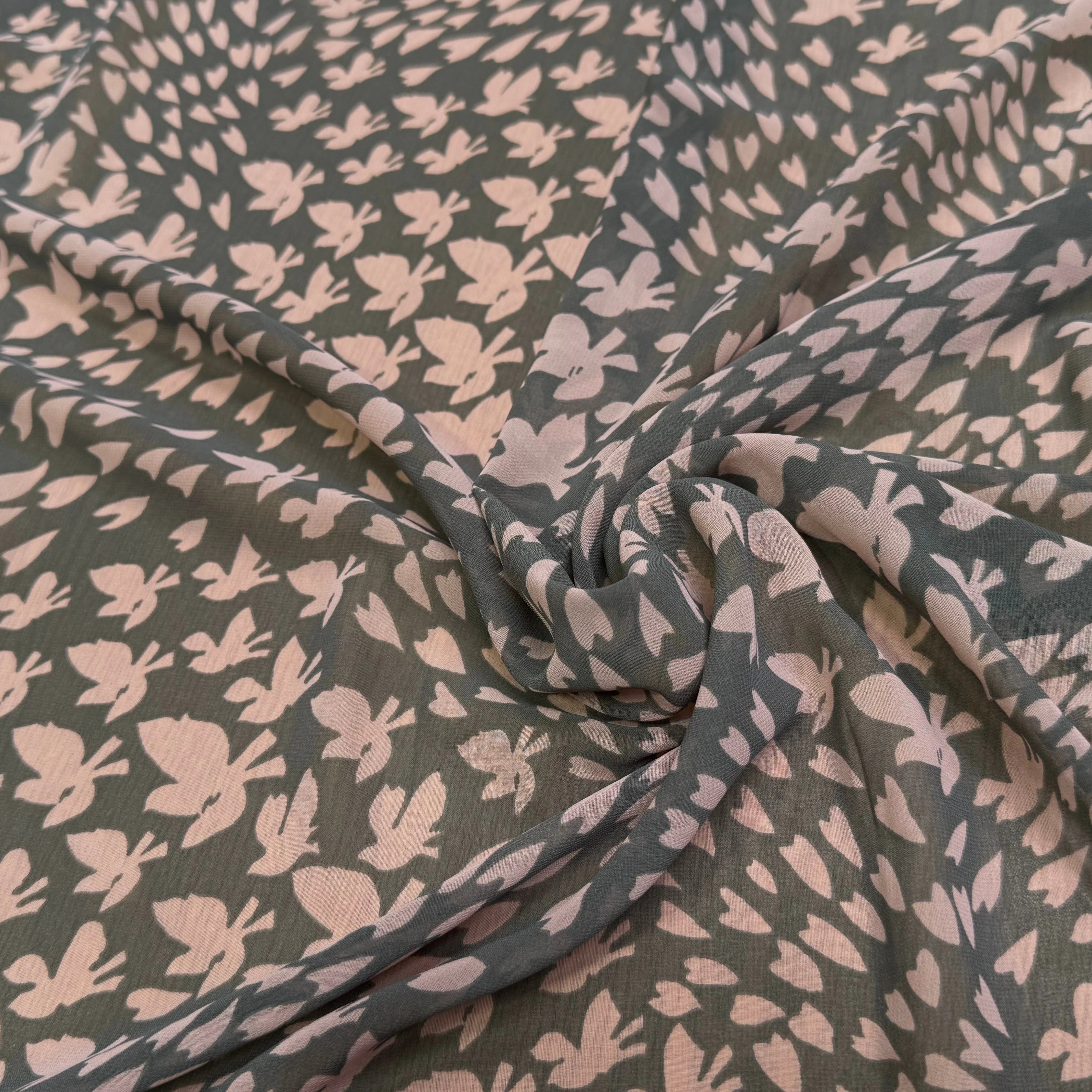 CHIFFON PRINTED PAPILLONS FOND KAKI - My Little Coupon