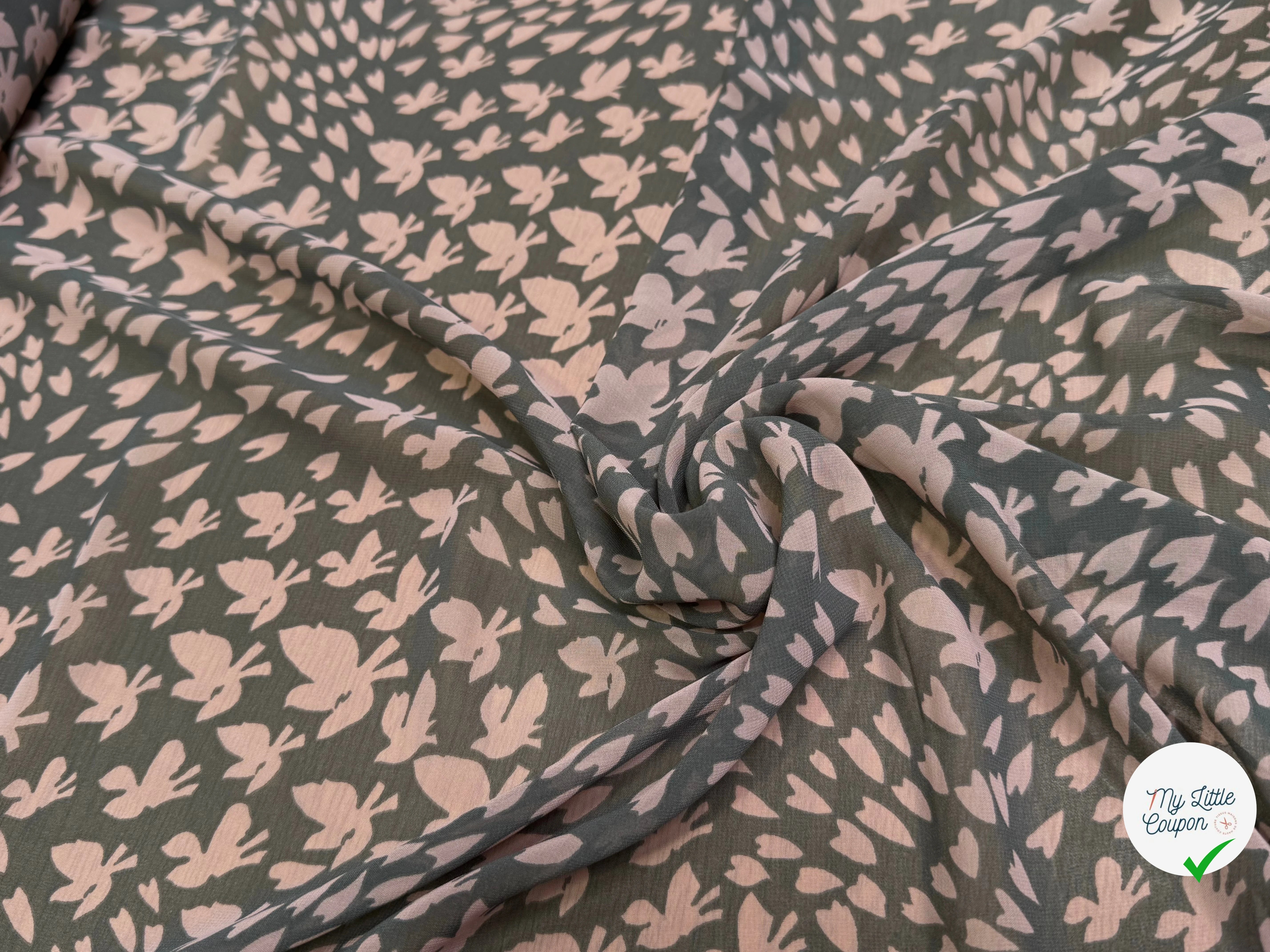 CHIFFON PRINTED PAPILLONS FOND KAKI - My Little Coupon
