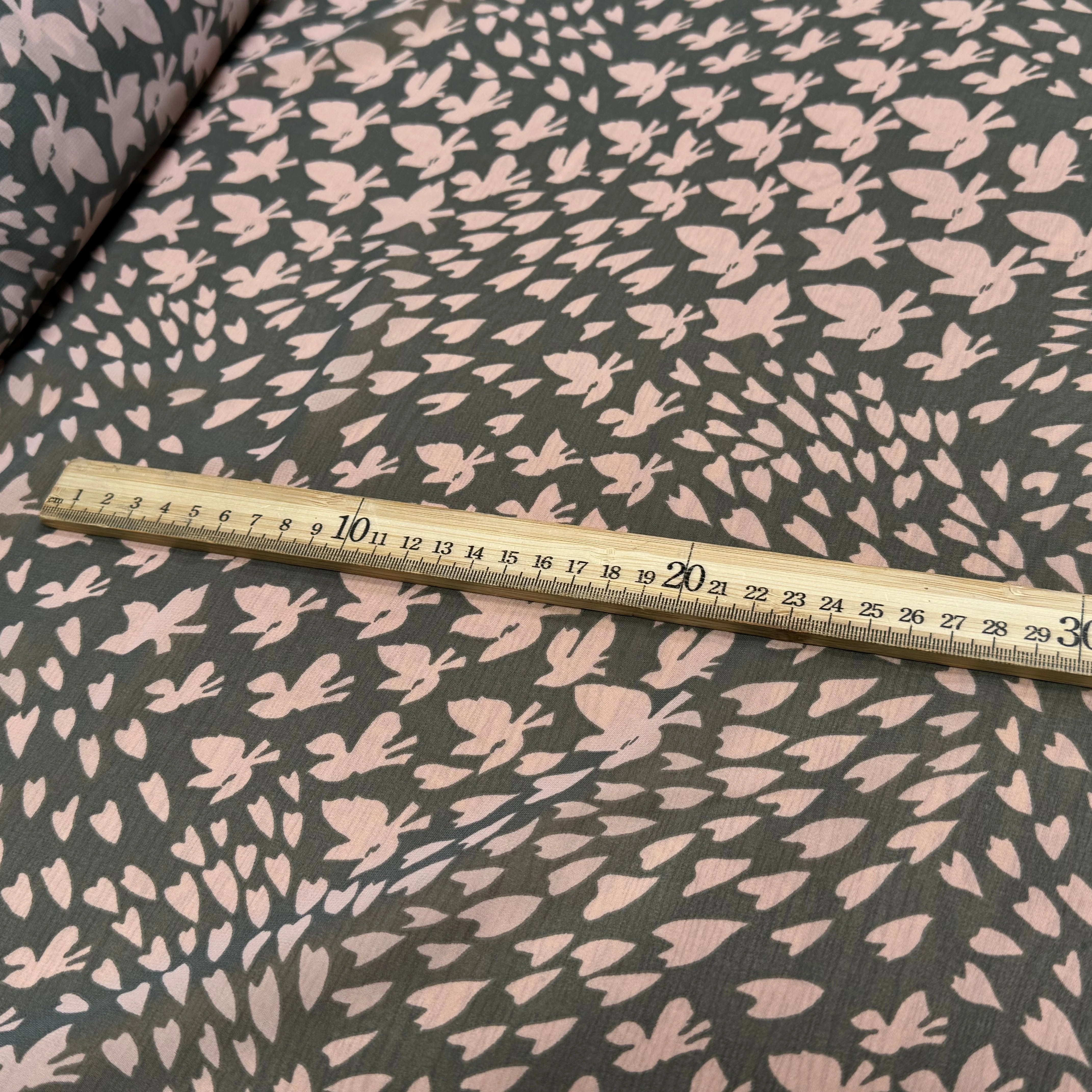 CHIFFON PRINTED PAPILLONS FOND KAKI - My Little Coupon