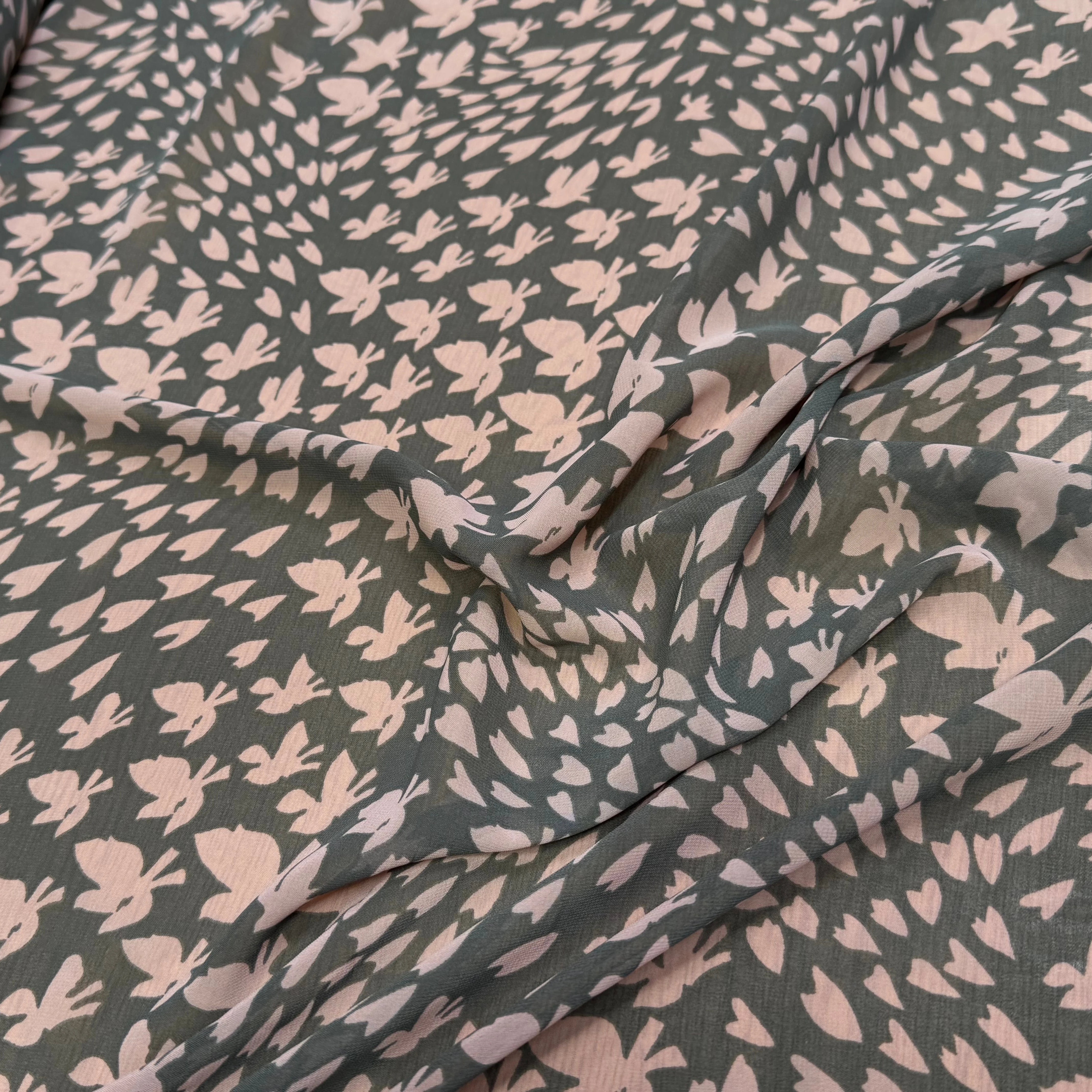 CHIFFON PRINTED PAPILLONS FOND KAKI - My Little Coupon