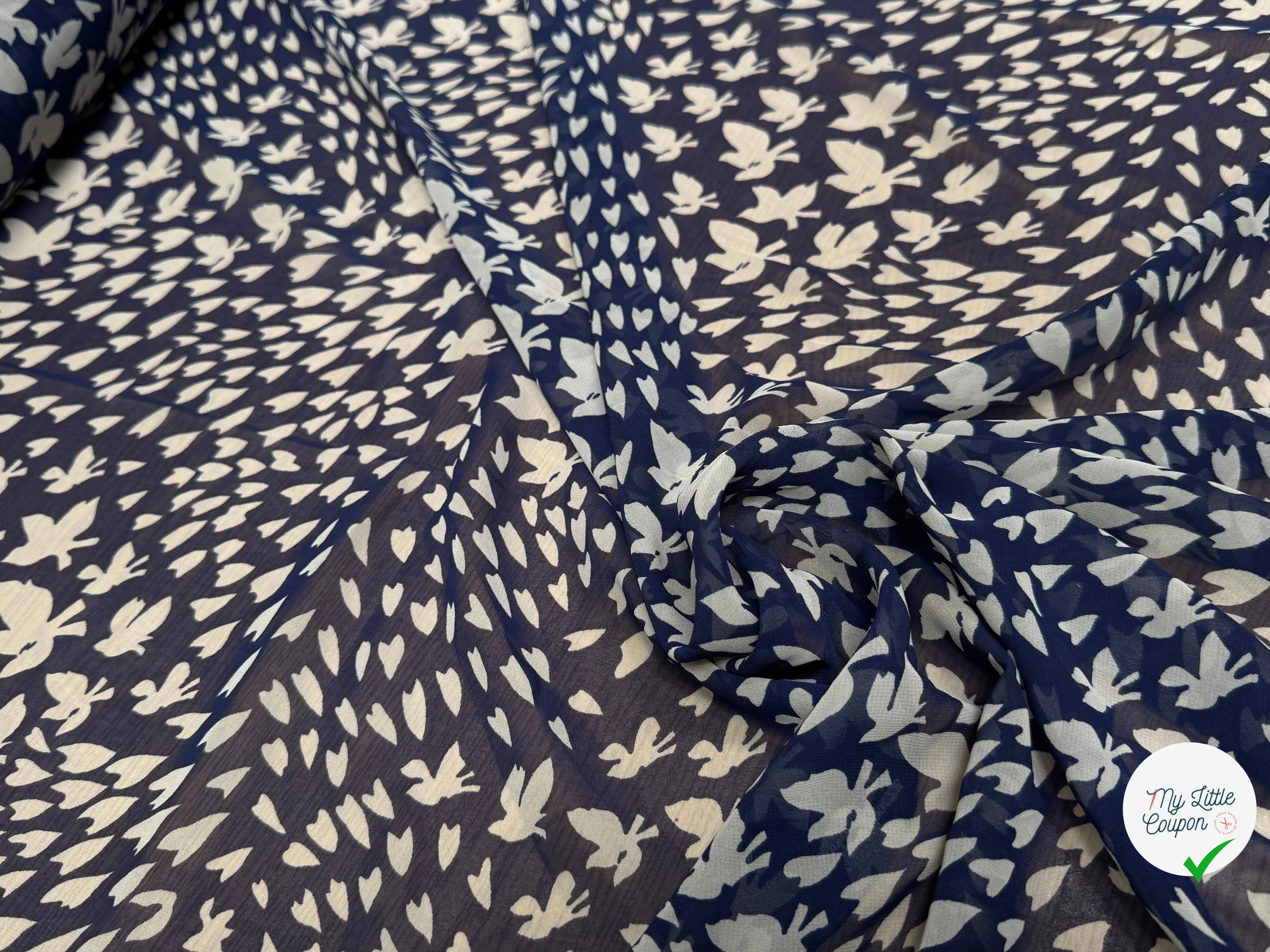 CHIFFON PRINTED PAPILLONS FOND MARINE - My Little Coupon