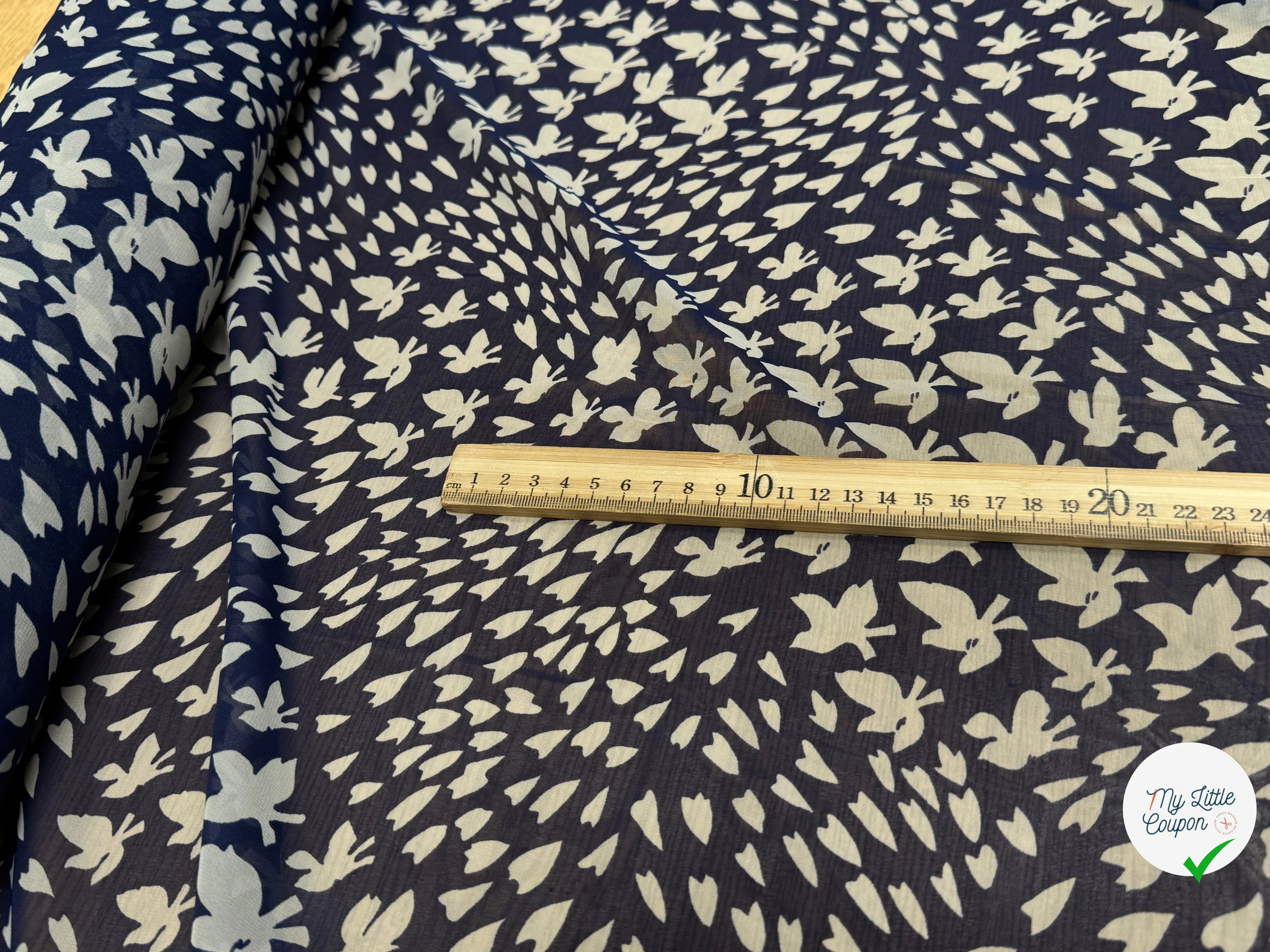 CHIFFON PRINTED PAPILLONS FOND MARINE - My Little Coupon