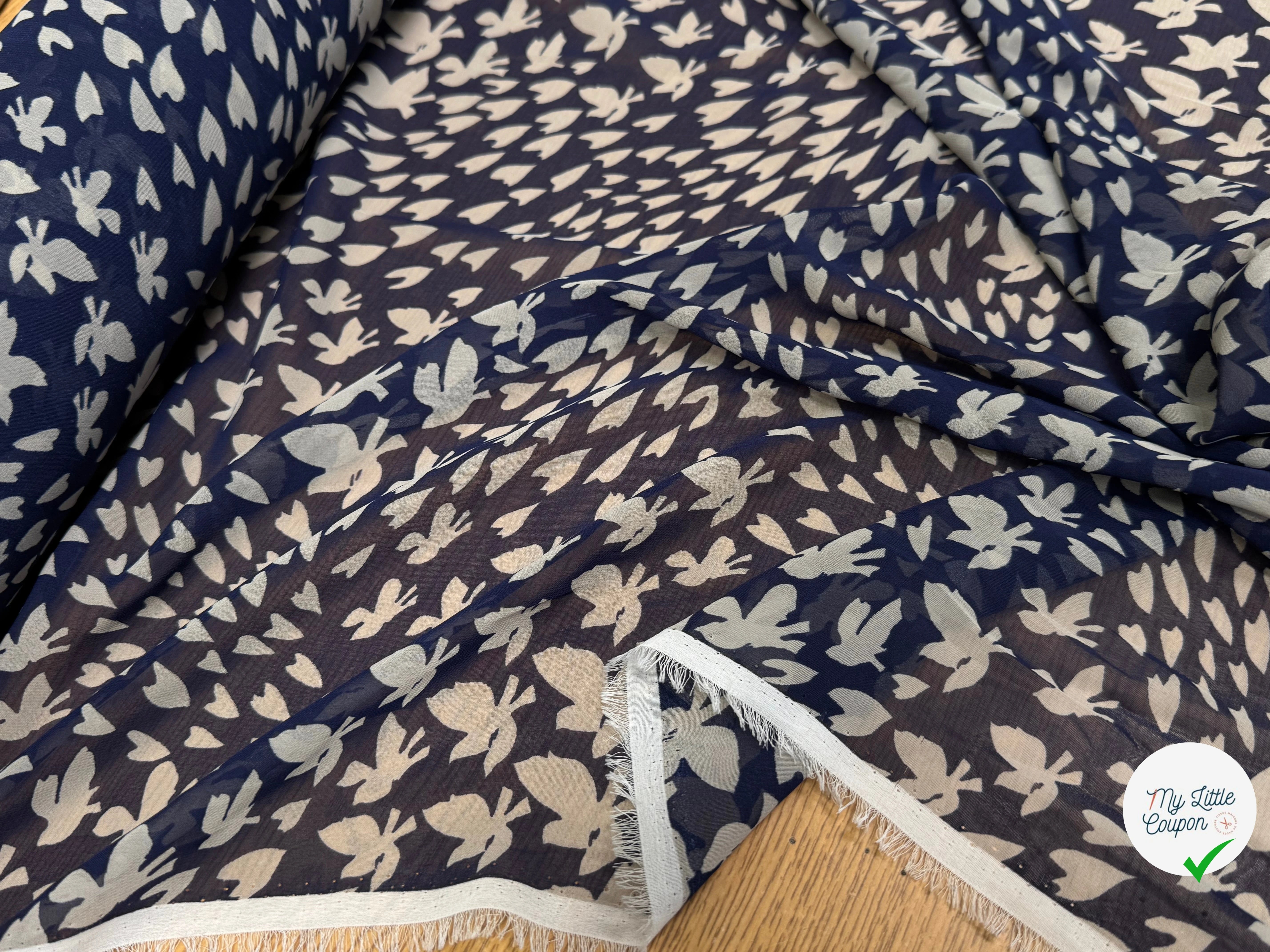CHIFFON PRINTED PAPILLONS FOND MARINE - My Little Coupon
