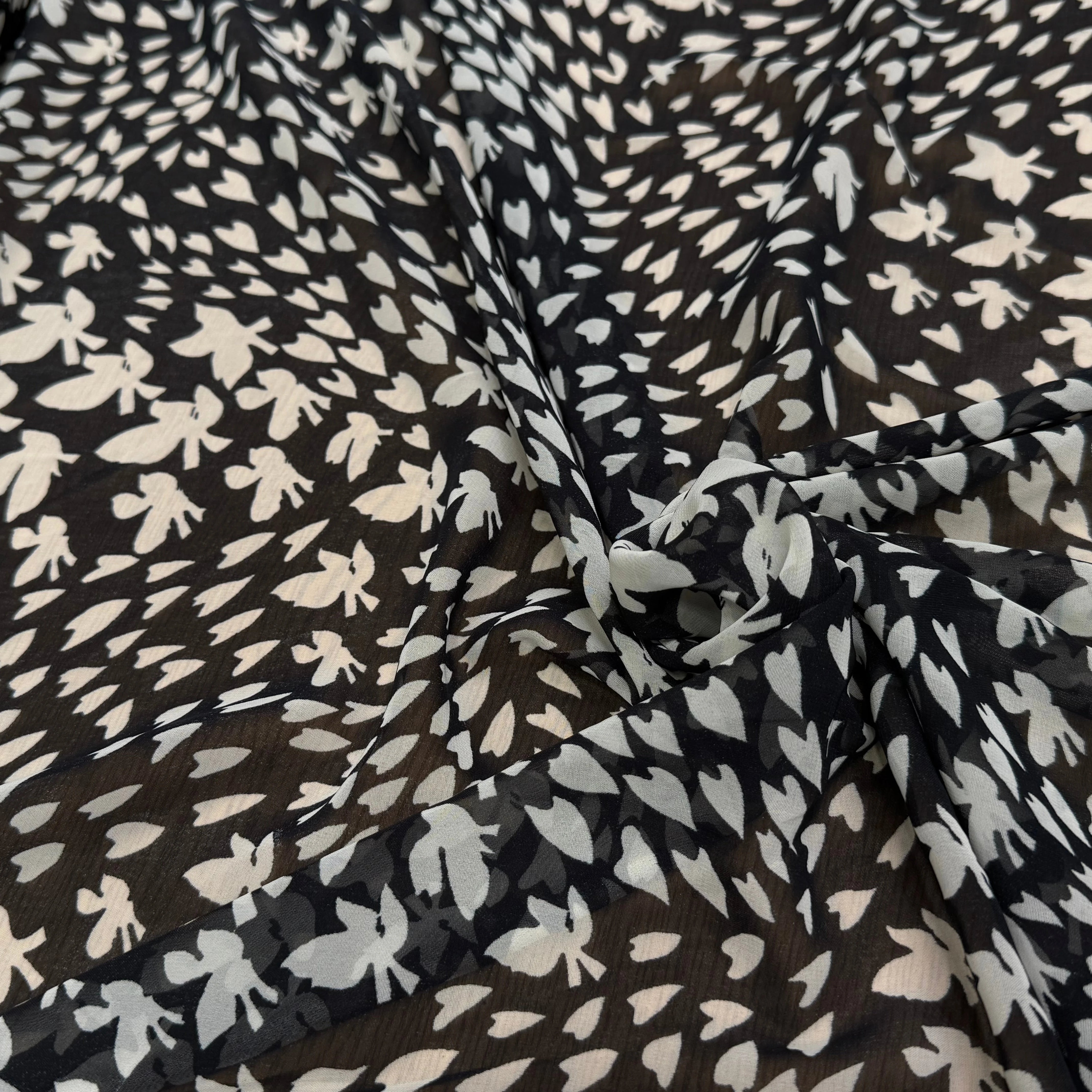 CHIFFON PRINTED PAPILLONS FOND NOIR - My Little Coupon