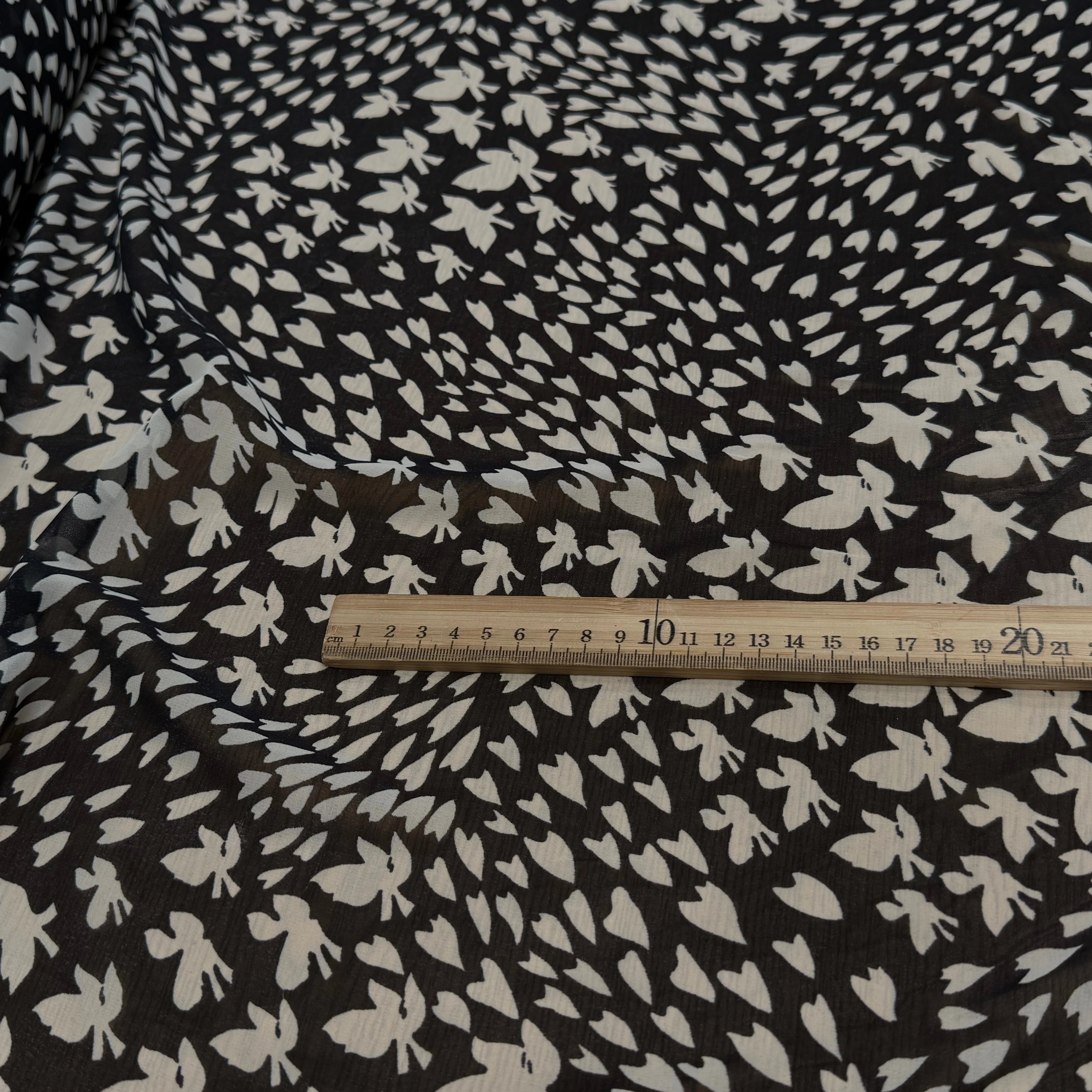 CHIFFON PRINTED PAPILLONS FOND NOIR - My Little Coupon