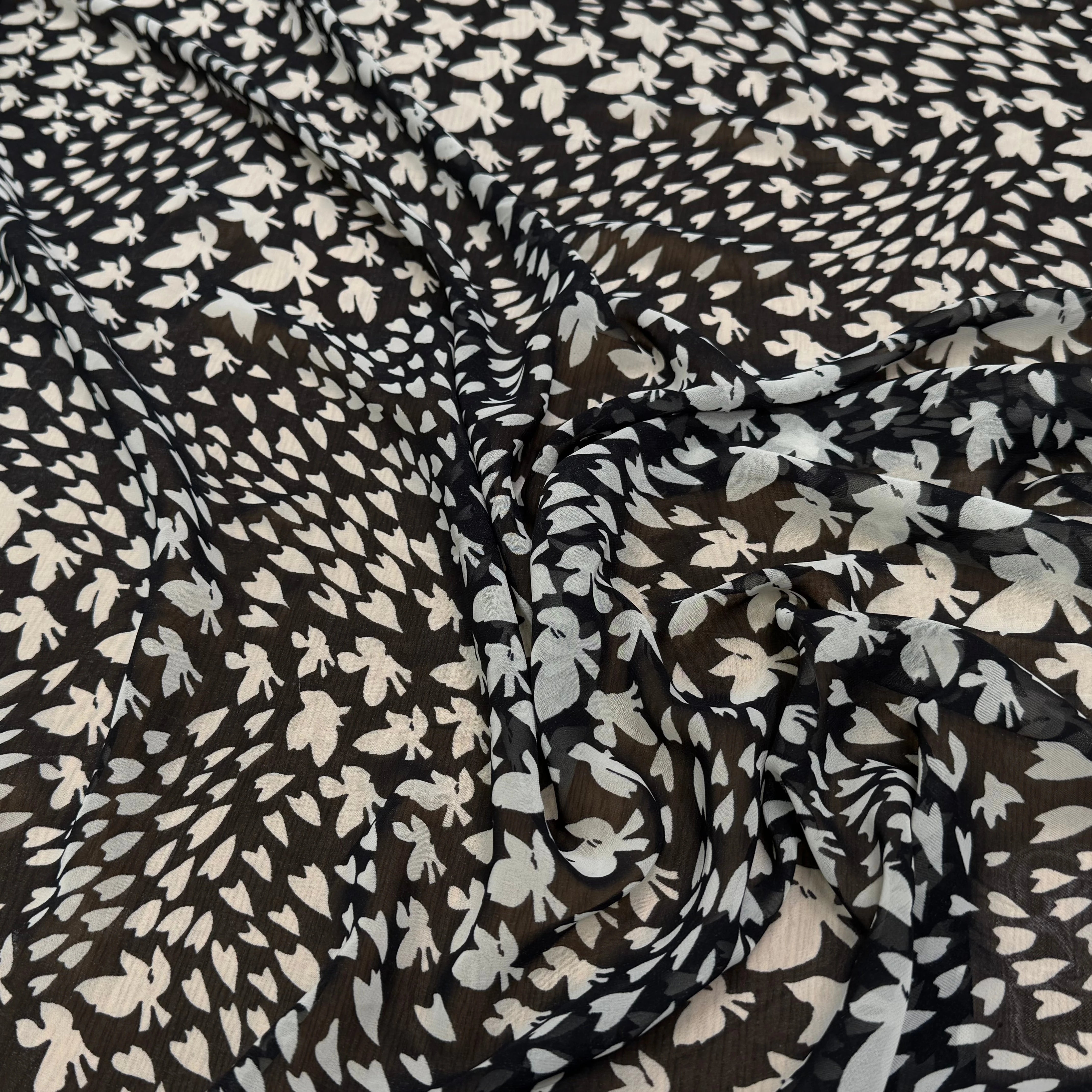 CHIFFON PRINTED PAPILLONS FOND NOIR - My Little Coupon