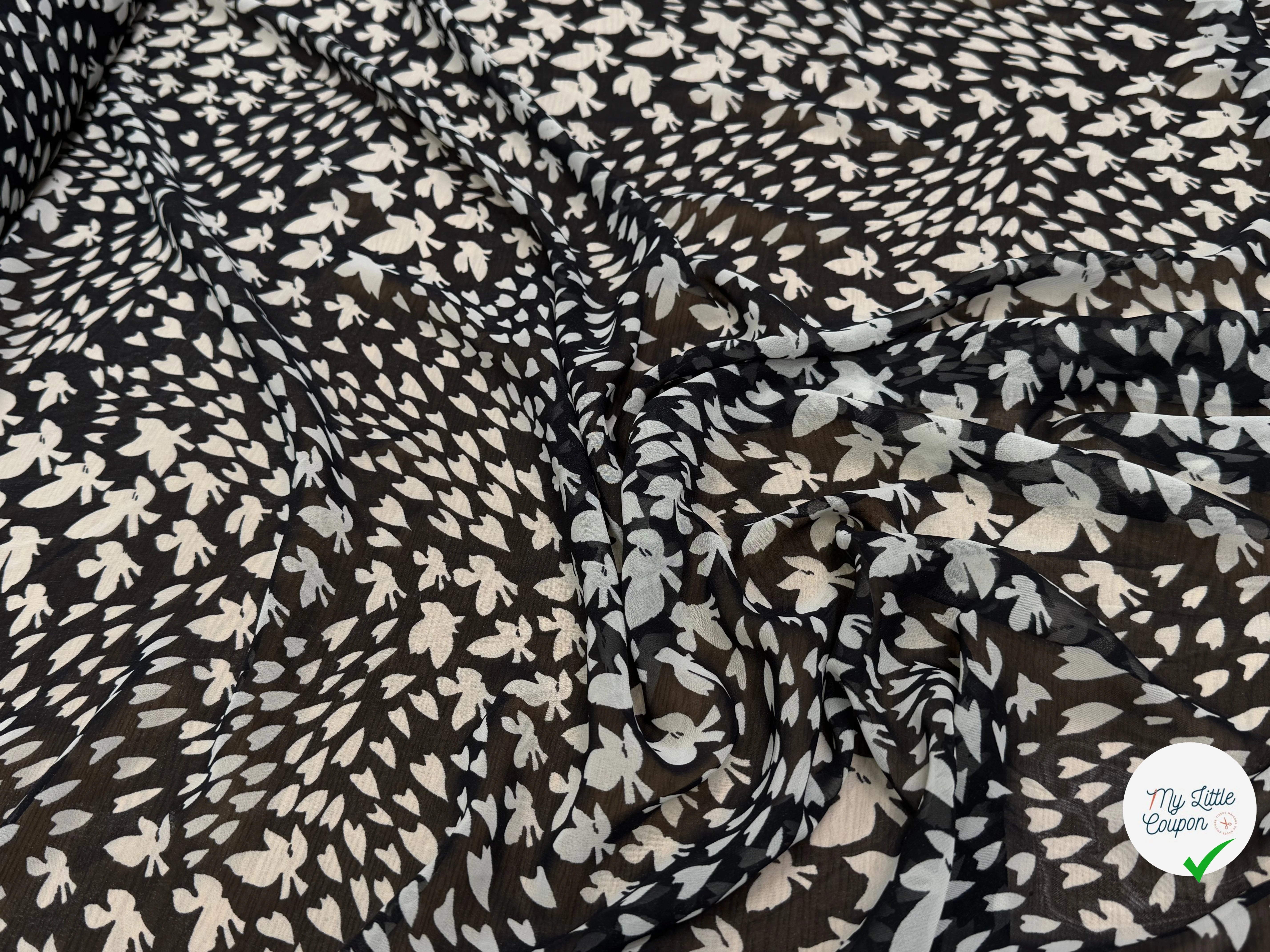CHIFFON PRINTED PAPILLONS FOND NOIR - My Little Coupon