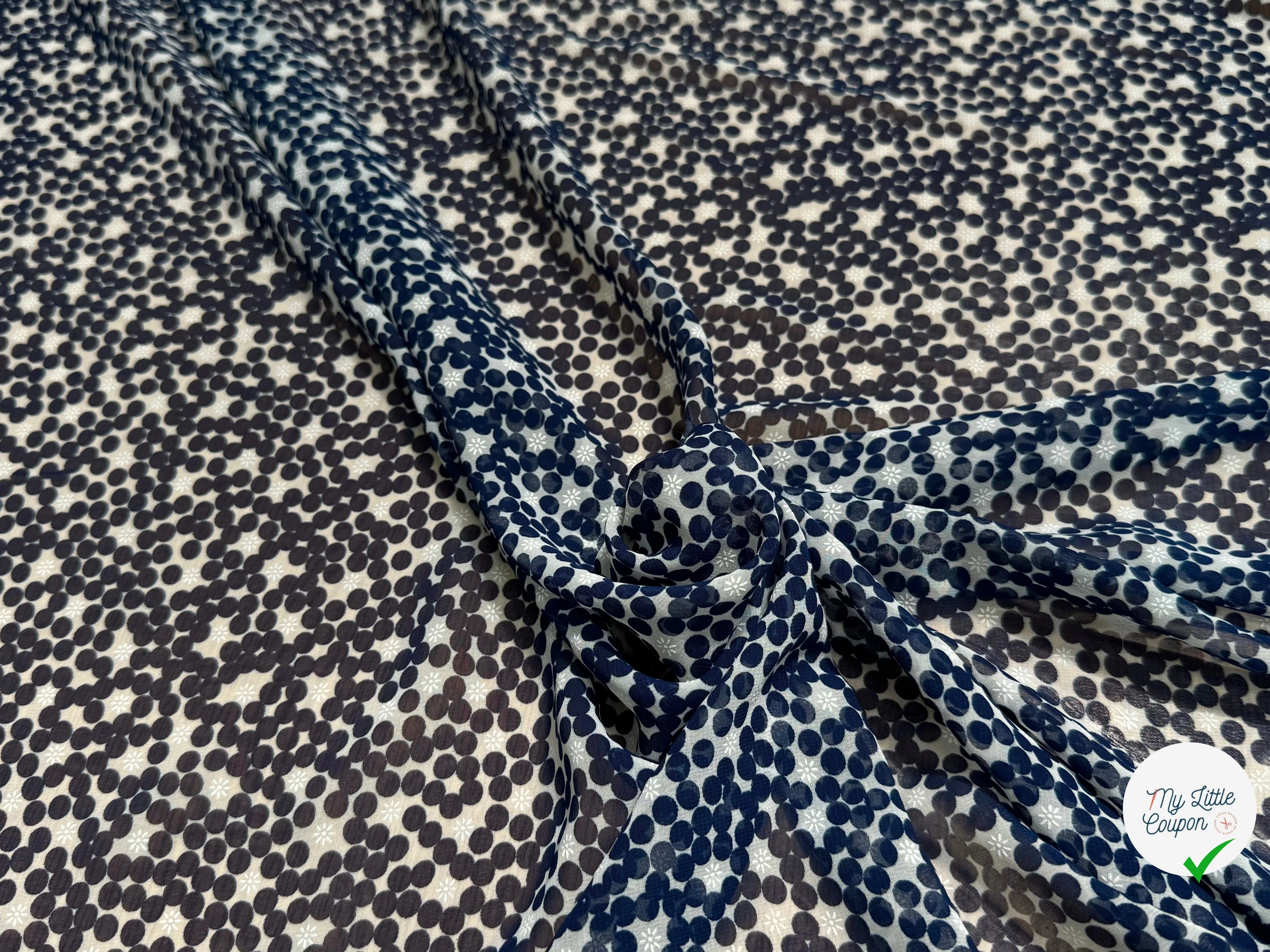 CHIFFON PRINTED POIS BULLES MARINE - My Little Coupon