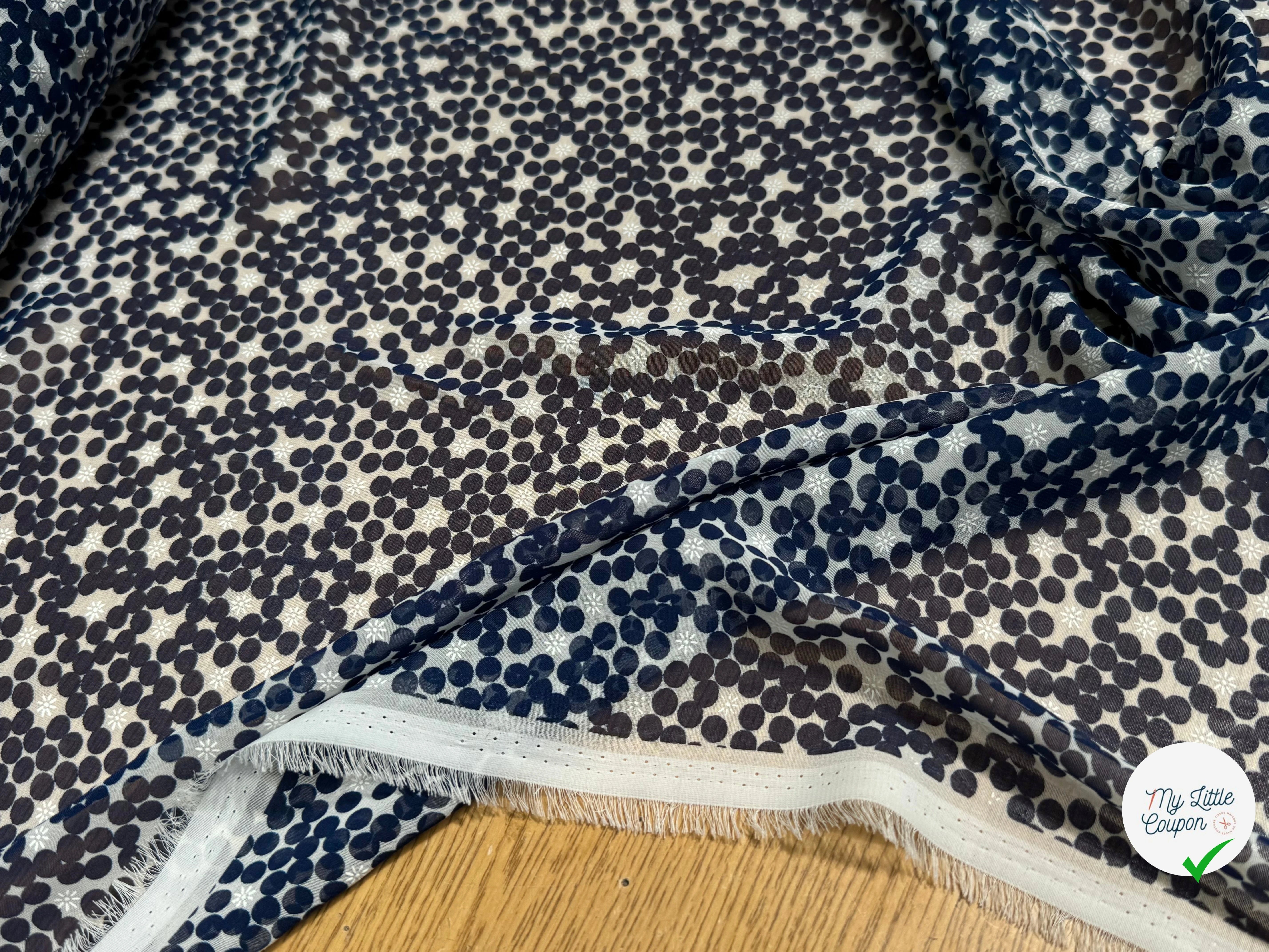 CHIFFON PRINTED POIS BULLES MARINE - My Little Coupon