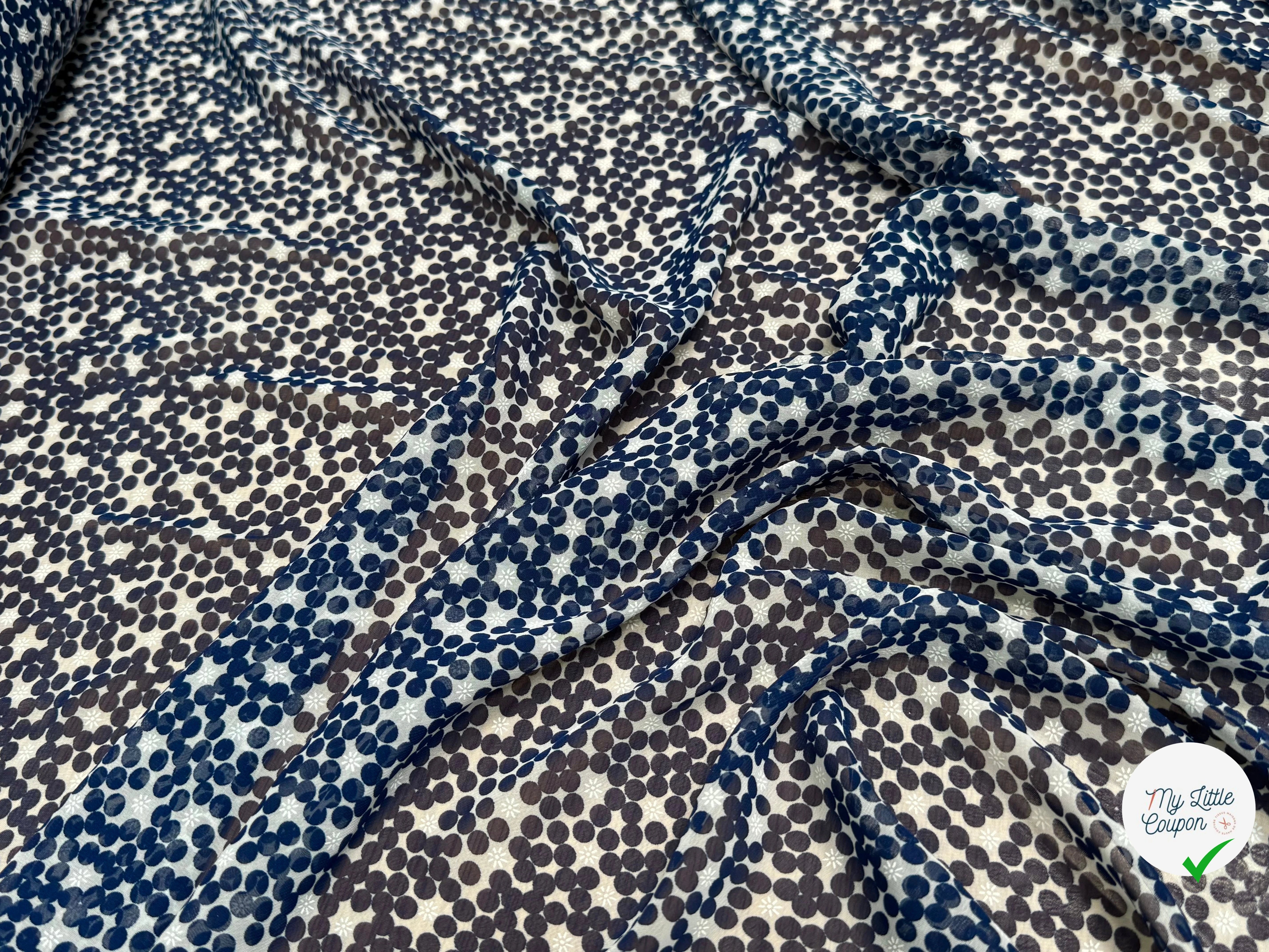 CHIFFON PRINTED POIS BULLES MARINE - My Little Coupon