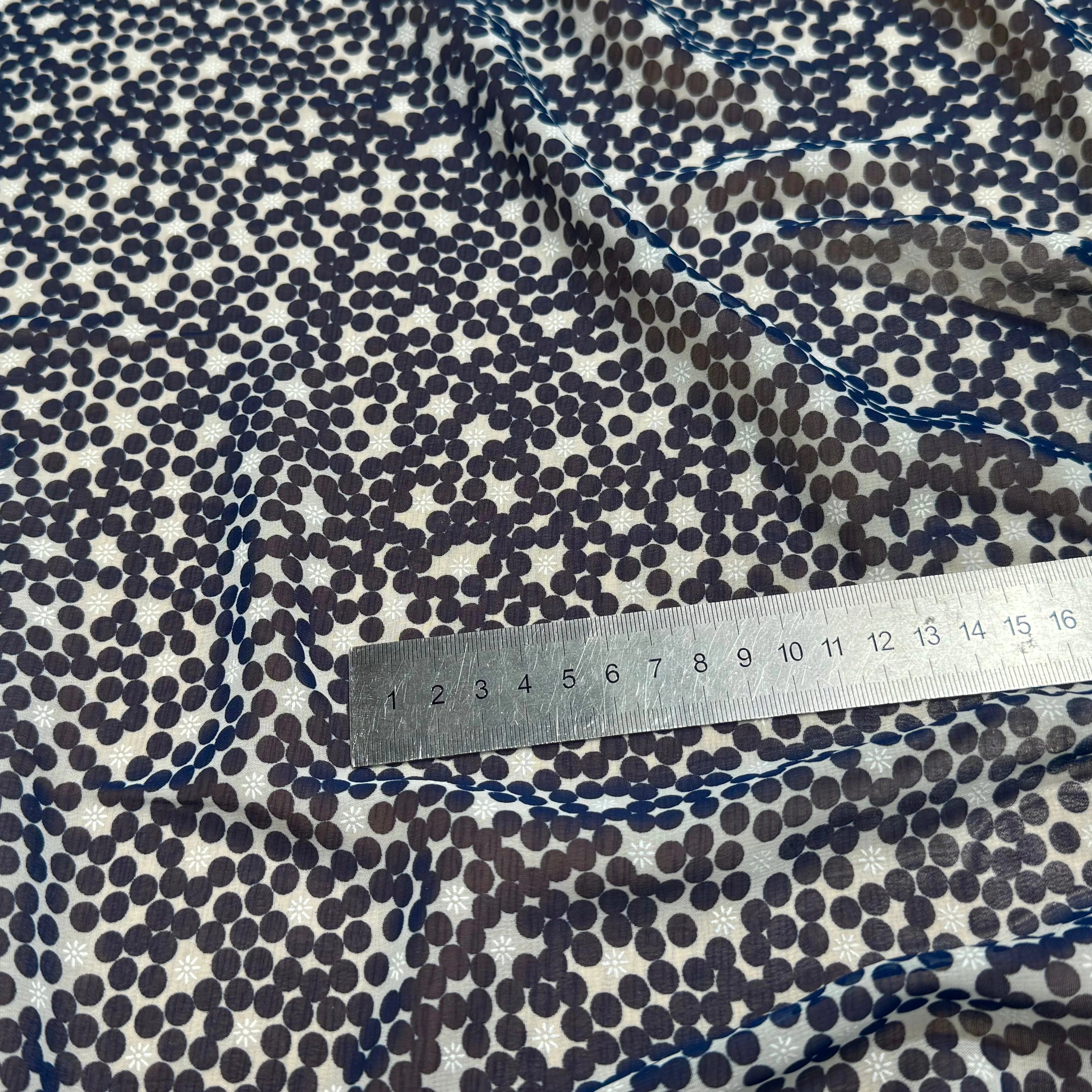 CHIFFON PRINTED POIS BULLES MARINE - My Little Coupon