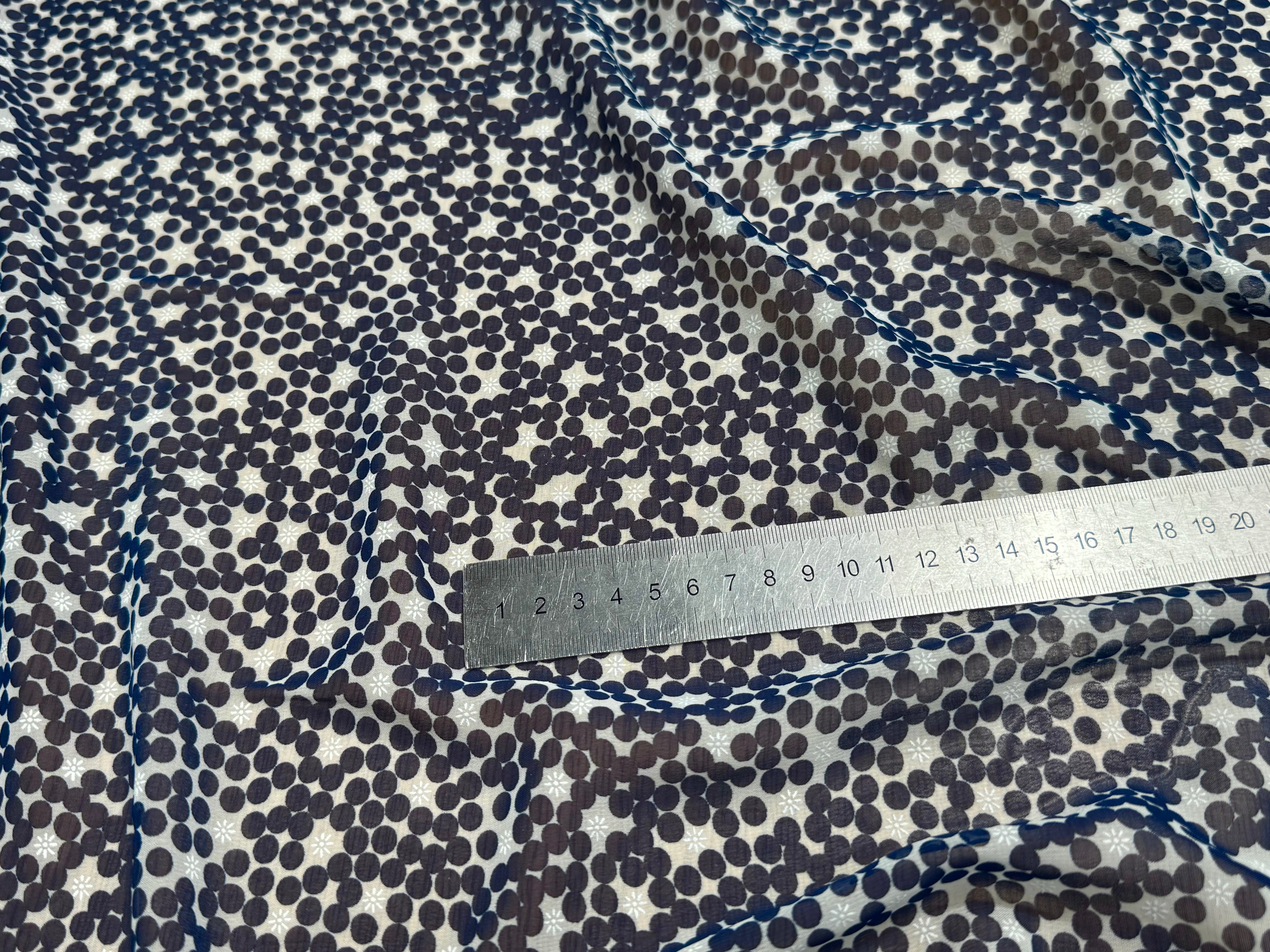 CHIFFON PRINTED POIS BULLES MARINE - My Little Coupon