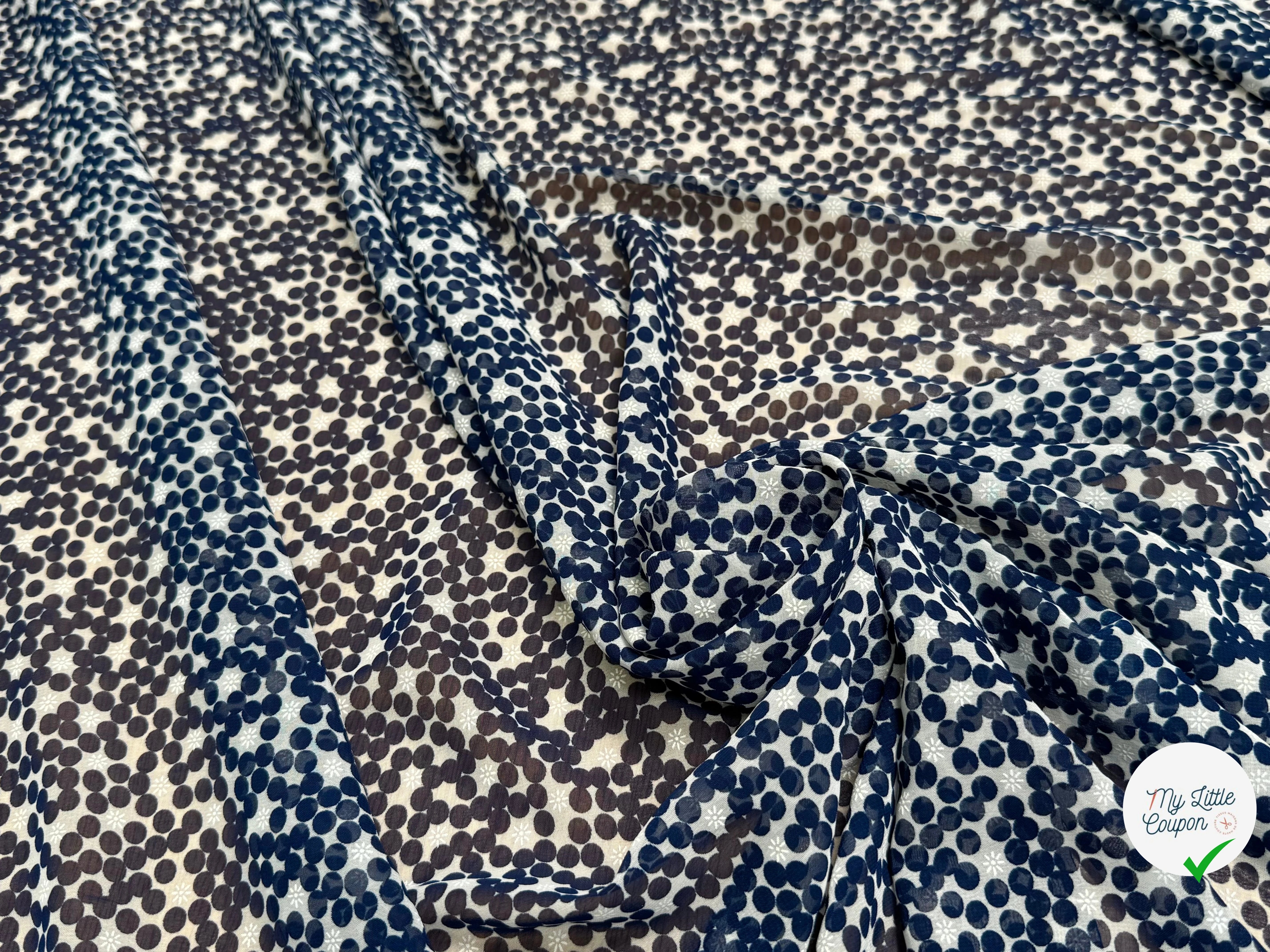 CHIFFON PRINTED POIS BULLES MARINE - My Little Coupon