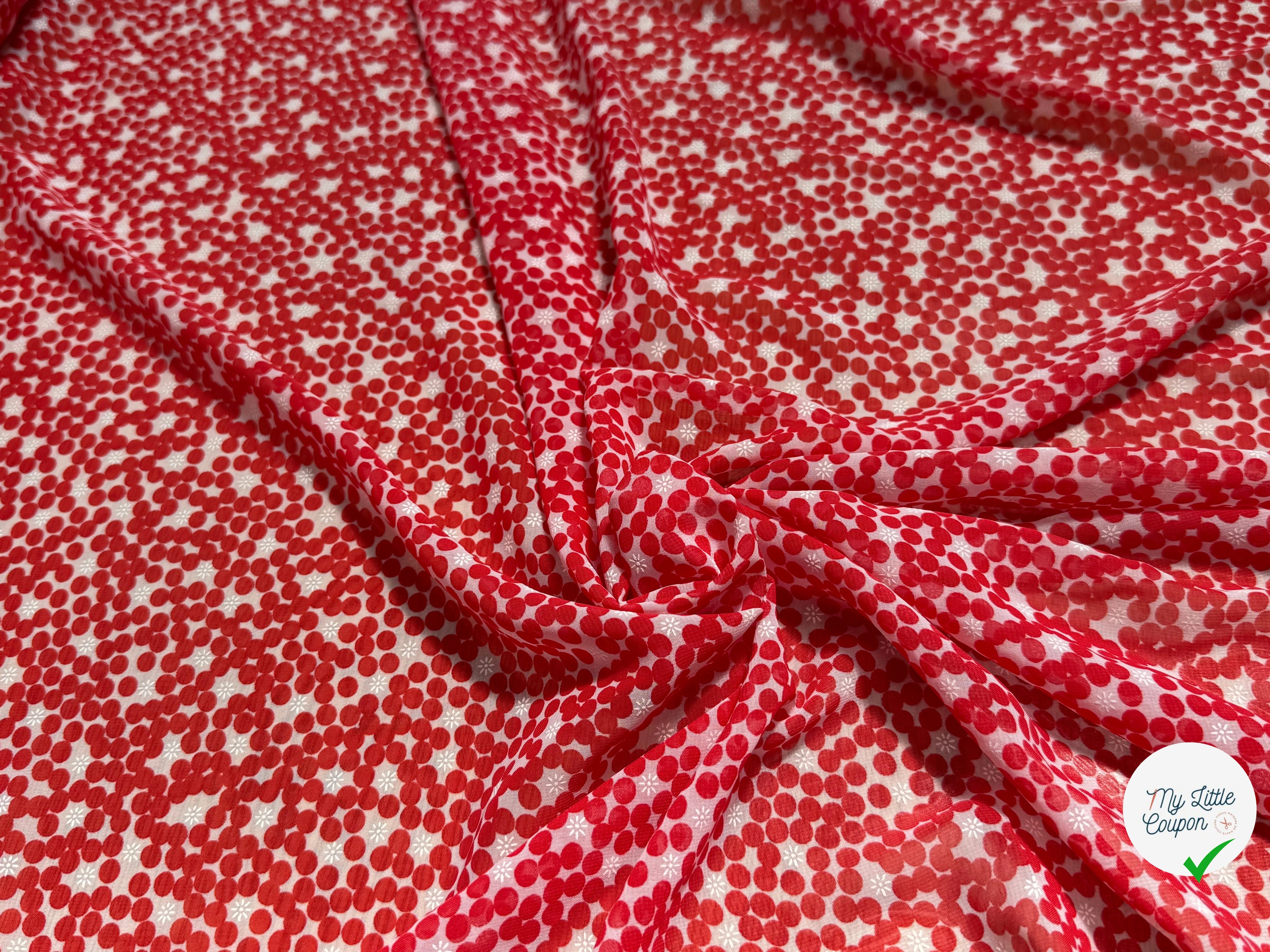CHIFFON PRINTED POIS BULLES ROUGE - My Little Coupon
