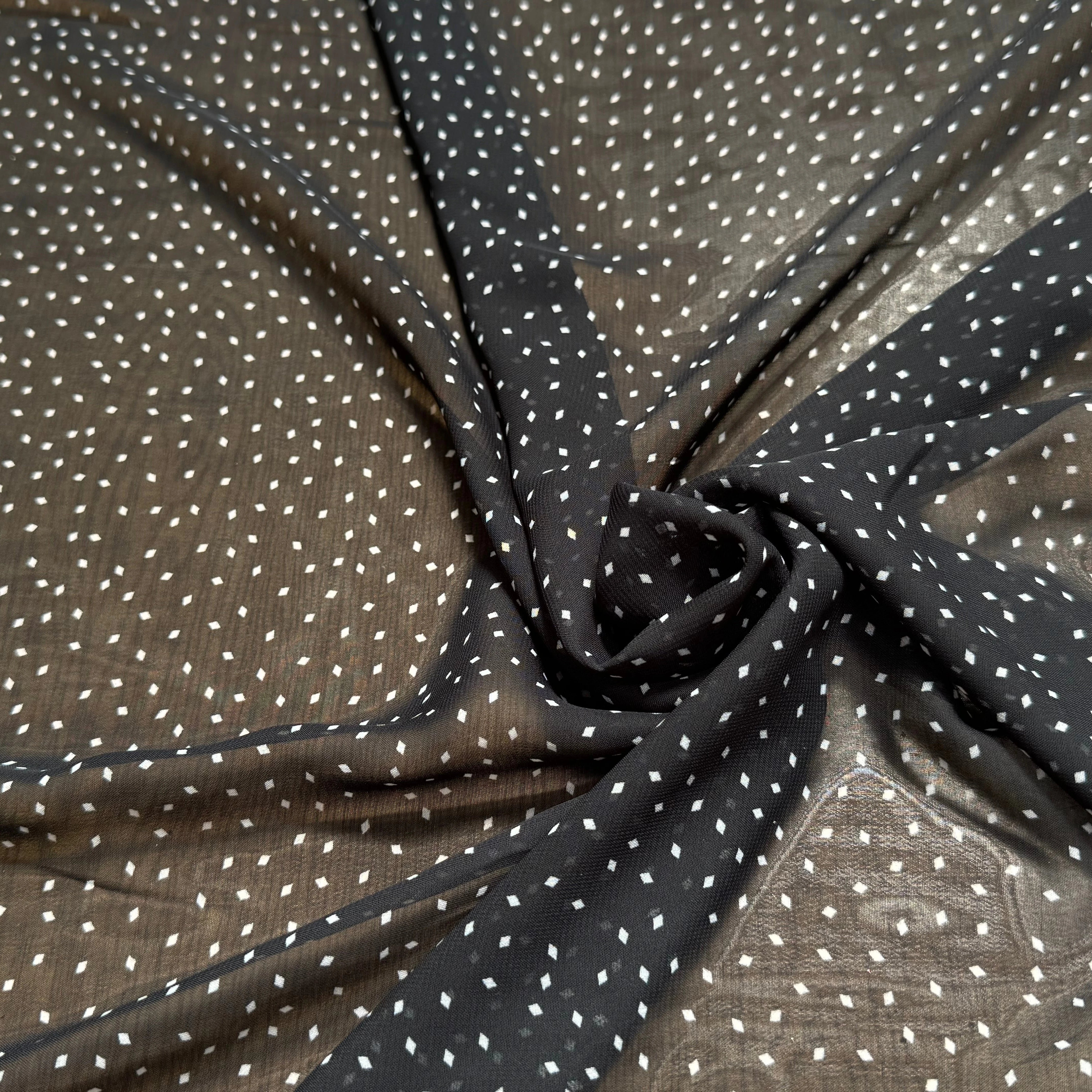 CHIFFON PRINTED POIS MINI LOSANGES FOND NOIR - My Little Coupon