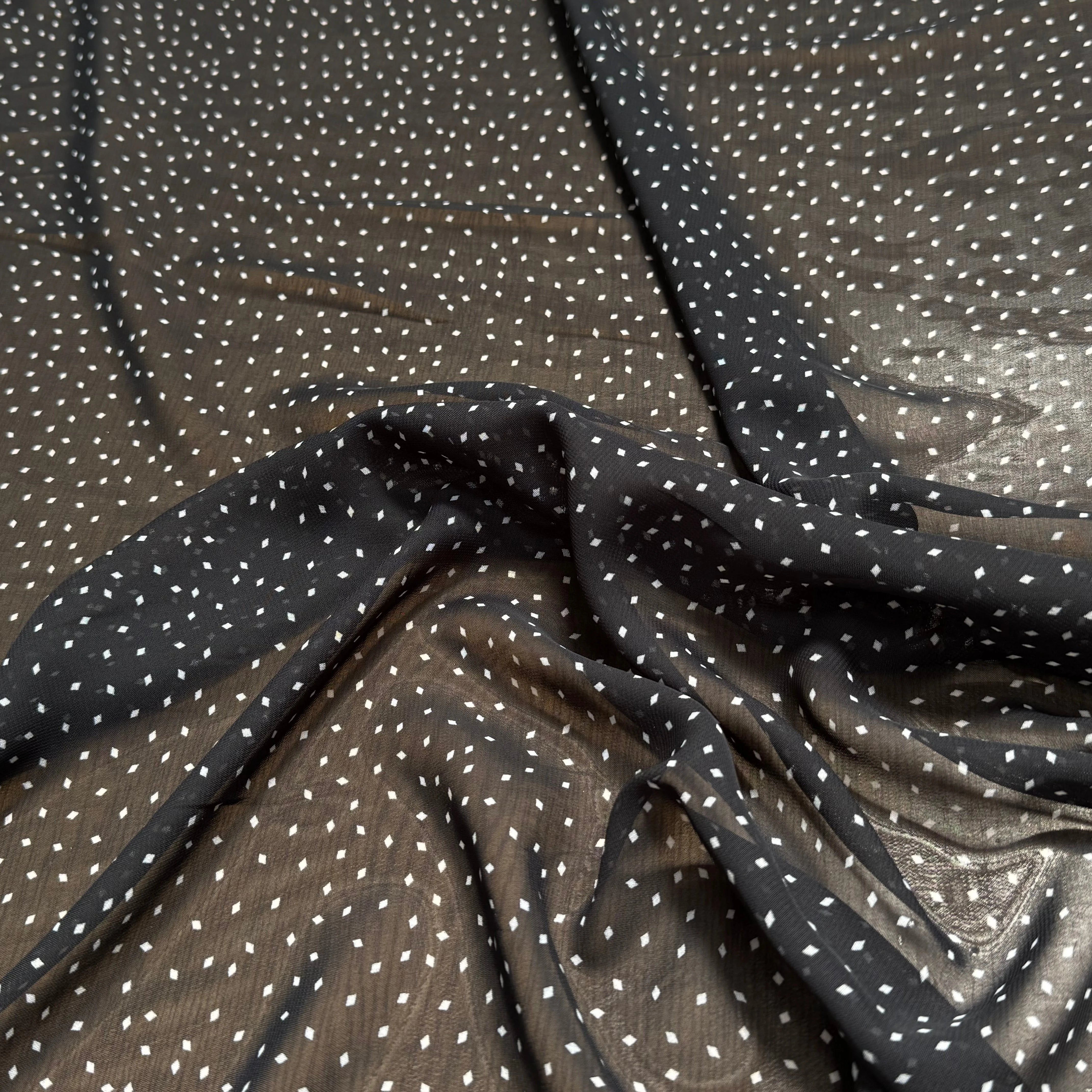 CHIFFON PRINTED POIS MINI LOSANGES FOND NOIR - My Little Coupon