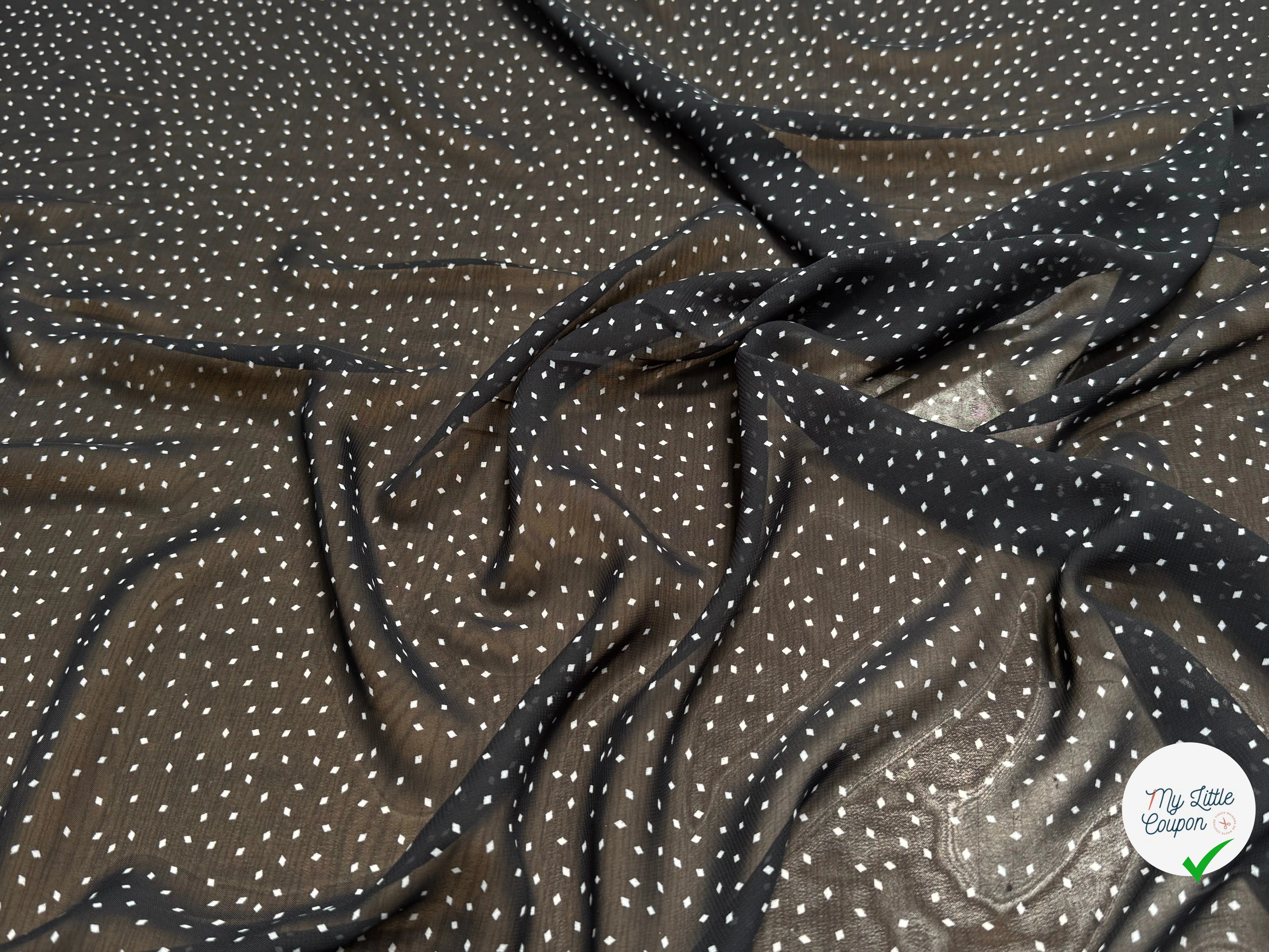 CHIFFON PRINTED POIS MINI LOSANGES FOND NOIR - My Little Coupon