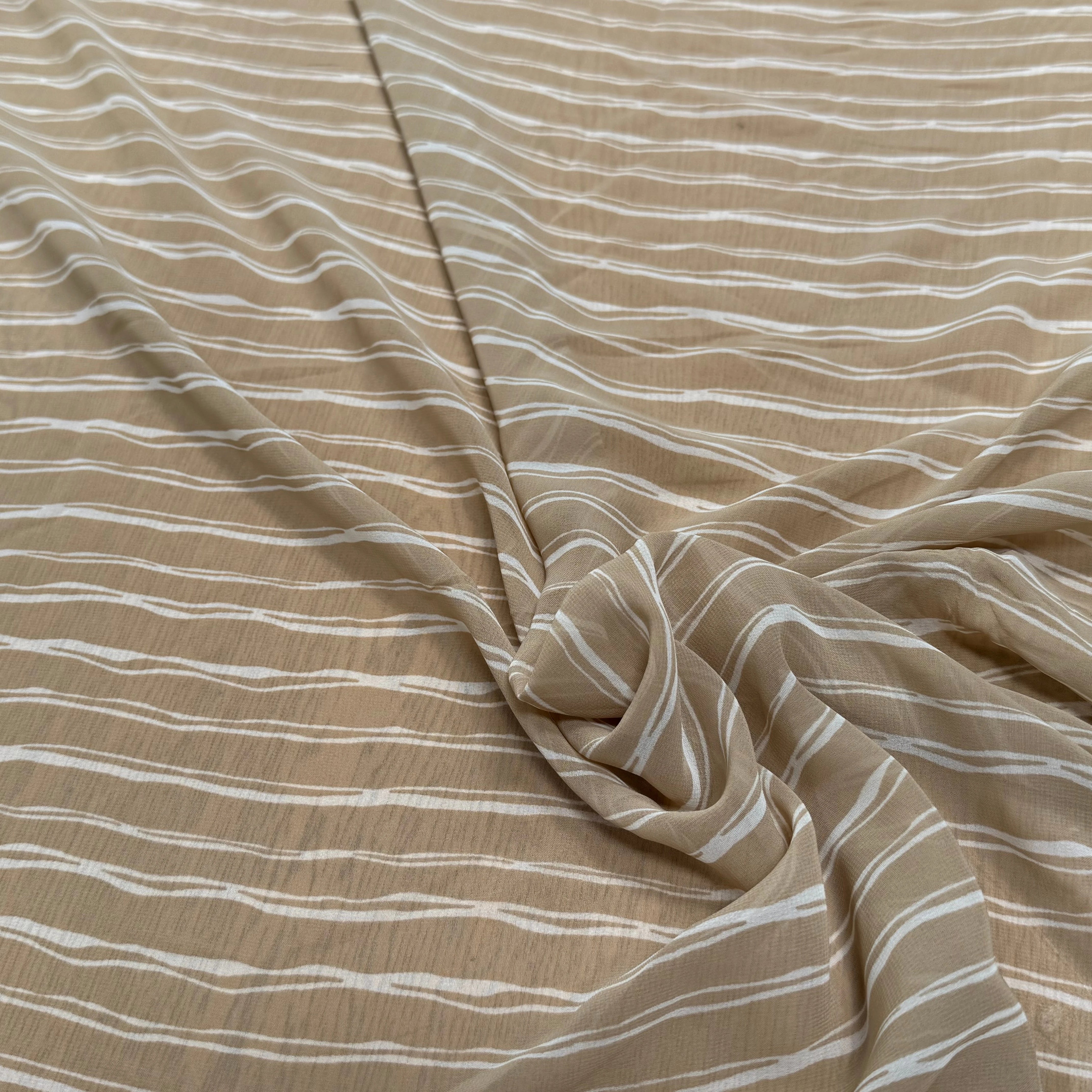 CHIFFON PRINTED RAYURES CROISÉES CAFÉ AU LAIT - My Little Coupon