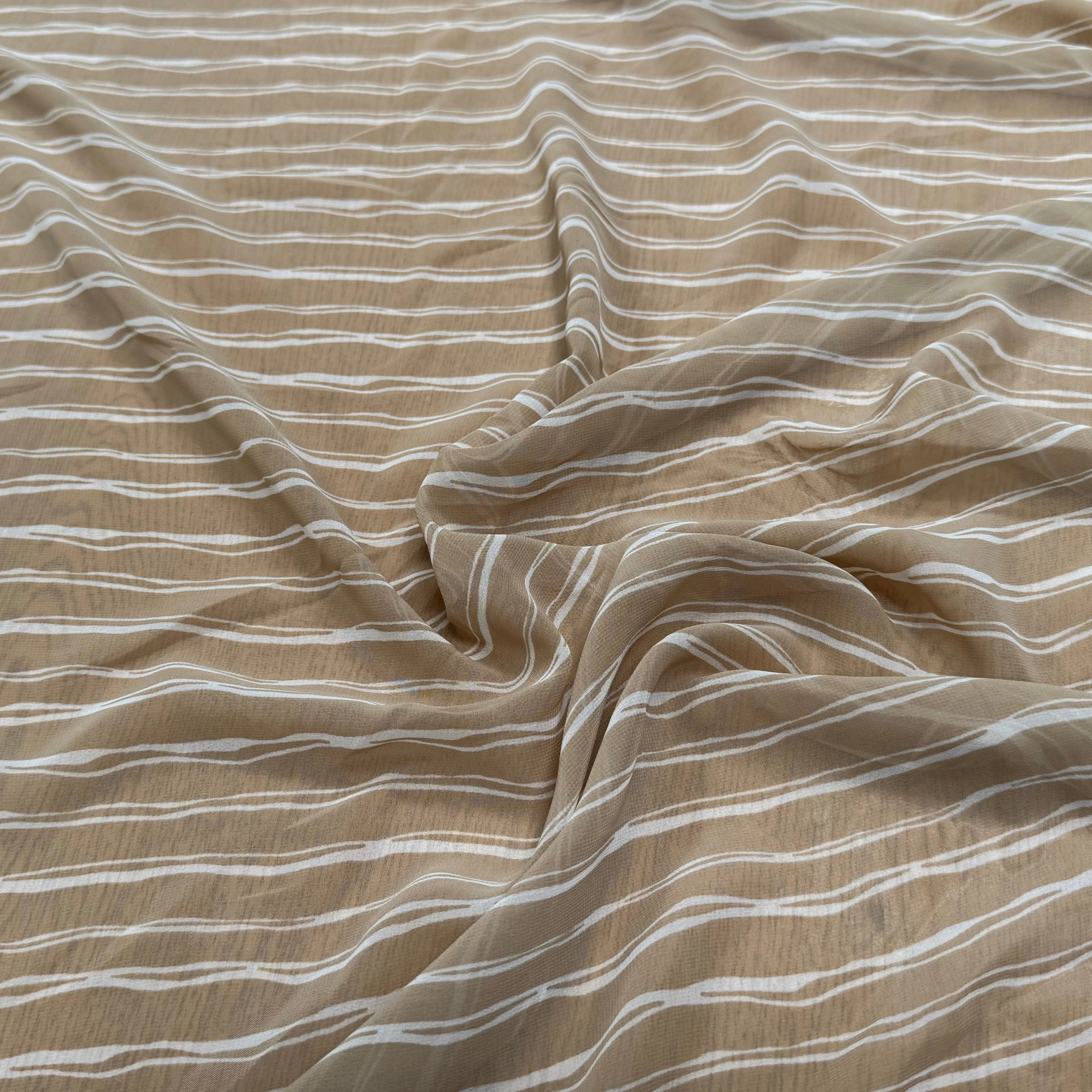 CHIFFON PRINTED RAYURES CROISÉES CAFÉ AU LAIT - My Little Coupon