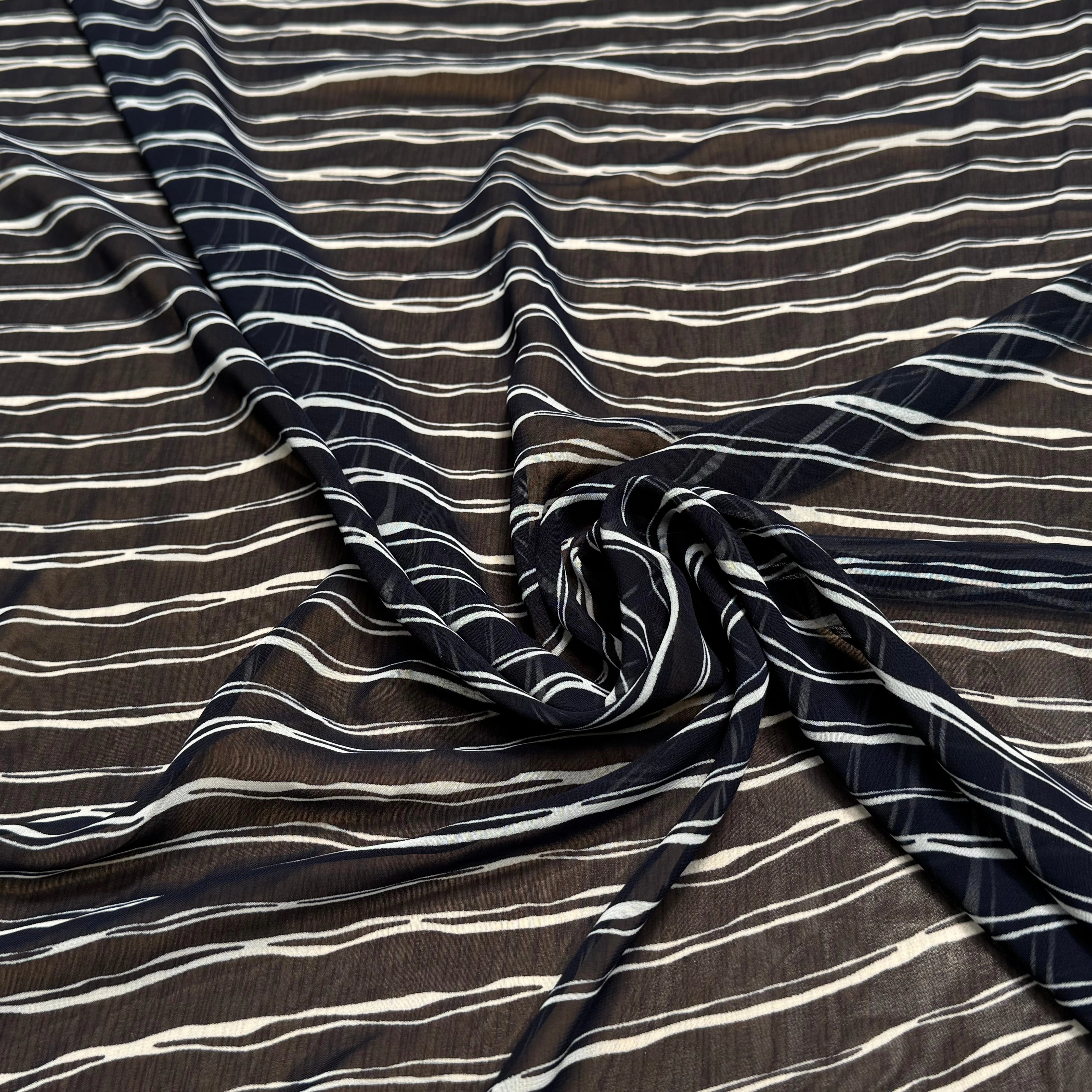 CHIFFON PRINTED RAYURES CROISÉES MARINE FONCÉ - My Little Coupon