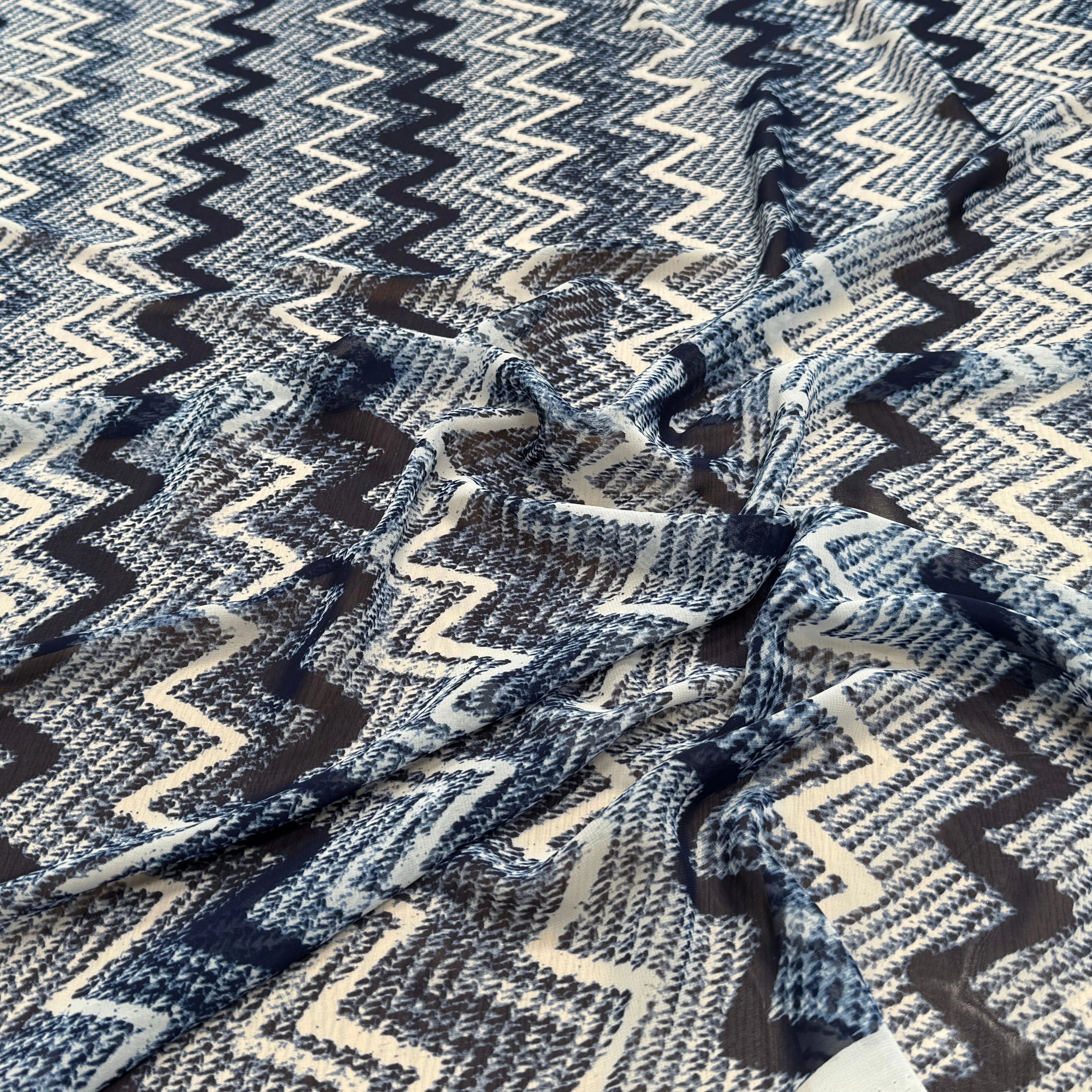 CHIFFON PRINTED RAYURES ZIG-ZAG BLEU BLANC - My Little Coupon