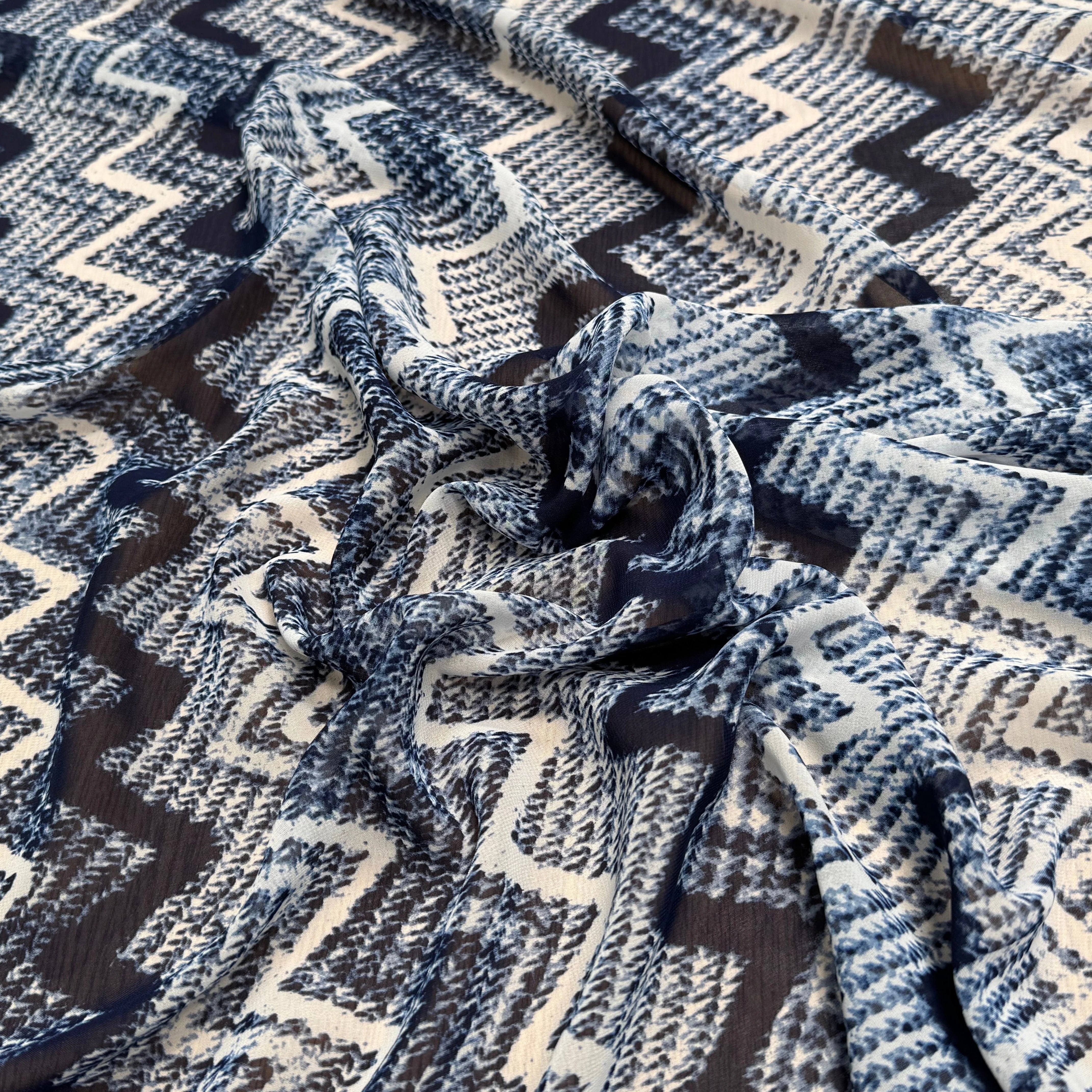 CHIFFON PRINTED RAYURES ZIG-ZAG BLEU BLANC - My Little Coupon