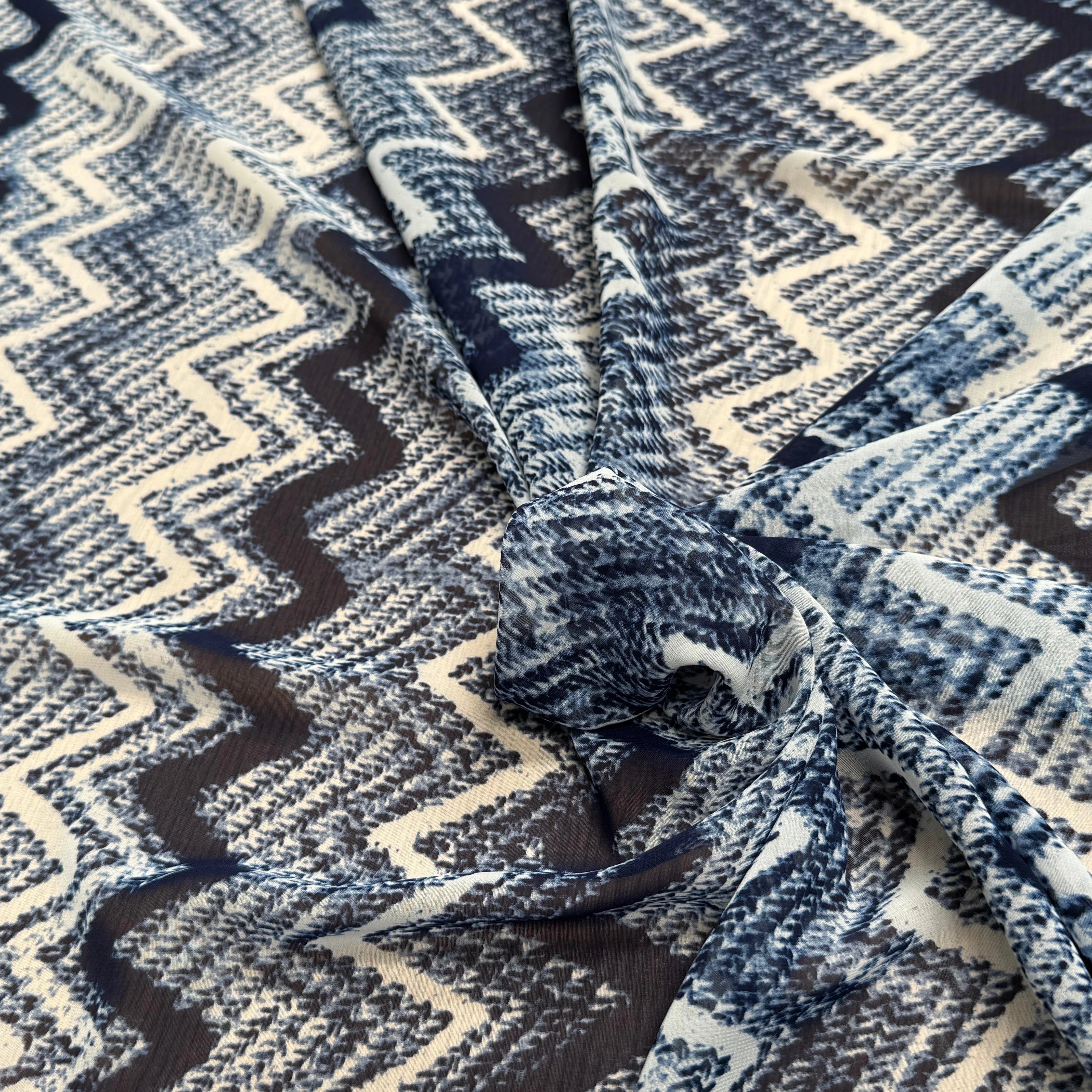 CHIFFON PRINTED RAYURES ZIG-ZAG BLEU BLANC - My Little Coupon