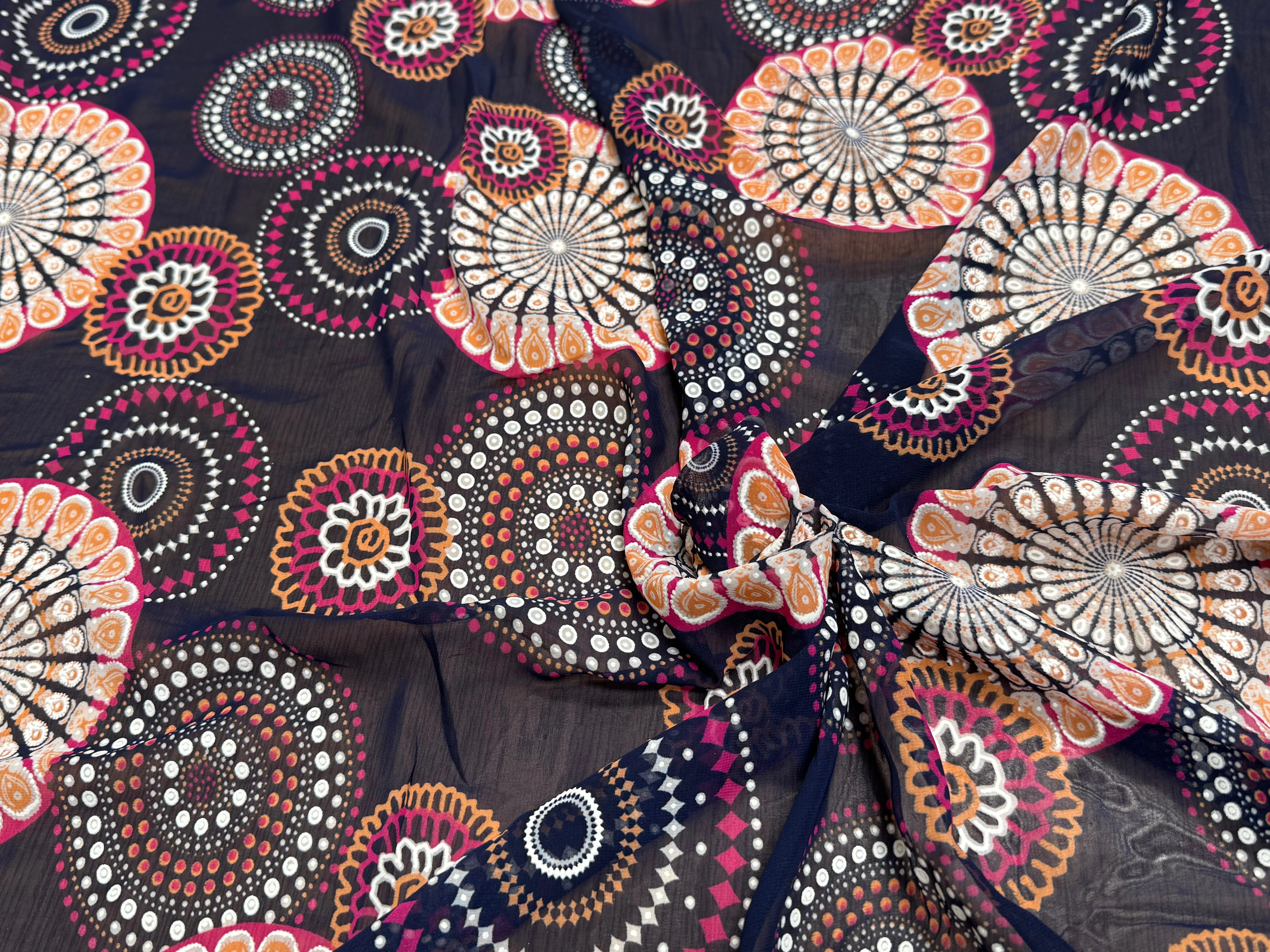CHIFFON PRINTED SHELL GÉOMETRIQUES ROSE FOND MARINE - My Little Coupon