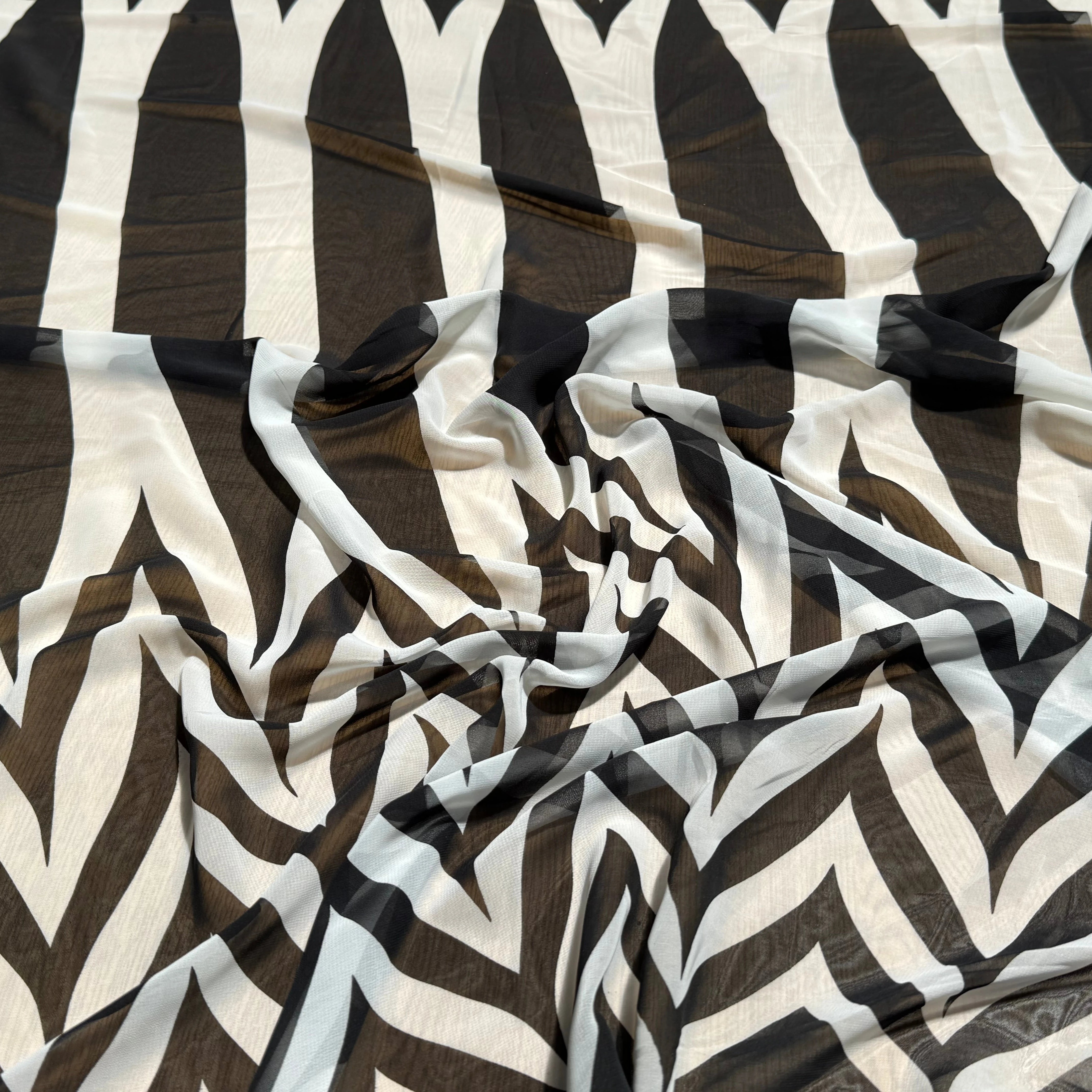 CHIFFON PRINTED TRAMES NOIR ÉCRU - My Little Coupon