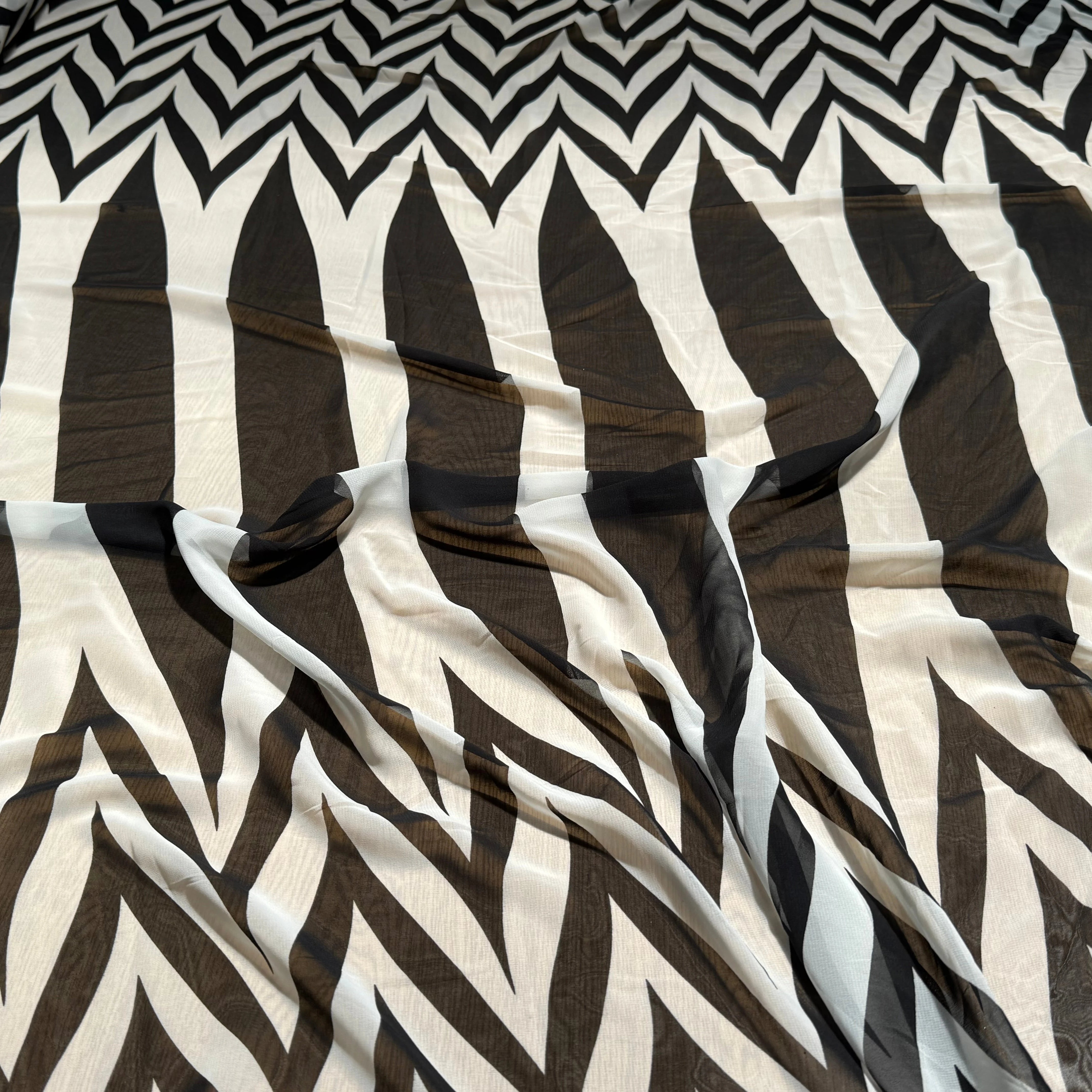 CHIFFON PRINTED TRAMES NOIR ÉCRU - My Little Coupon
