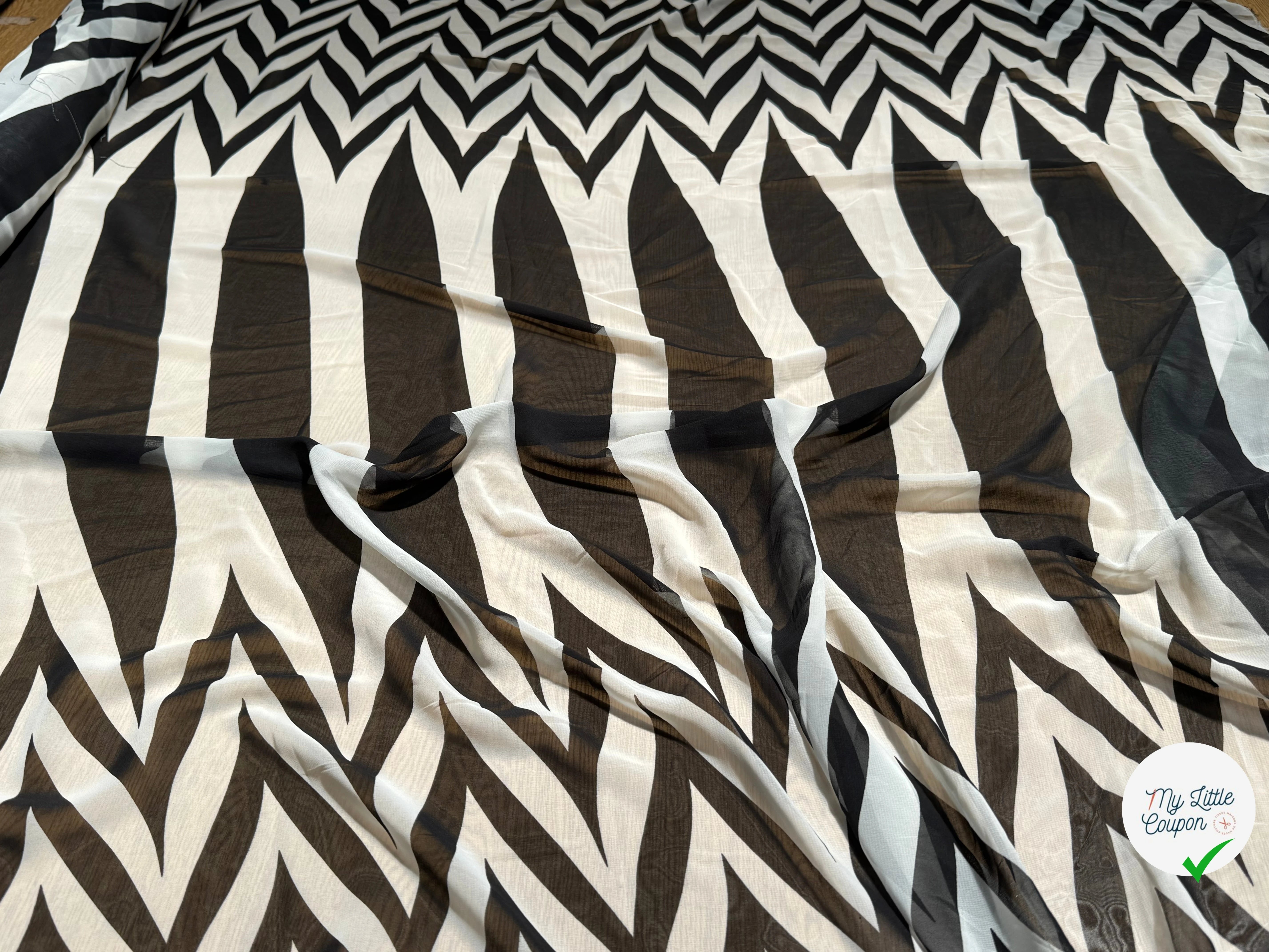CHIFFON PRINTED TRAMES NOIR ÉCRU - My Little Coupon