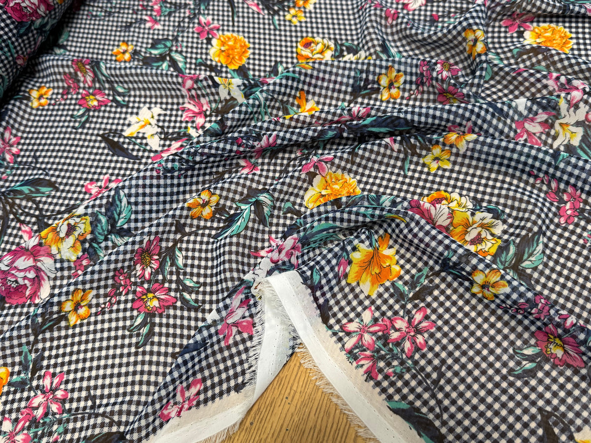 CHIFFON VICHY BLEU FLUIDE GROSSES FLEURS SUPER BEAU - My Little Coupon