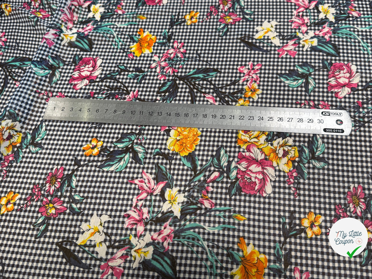 CHIFFON VICHY BLEU FLUIDE GROSSES FLEURS SUPER BEAU - My Little Coupon