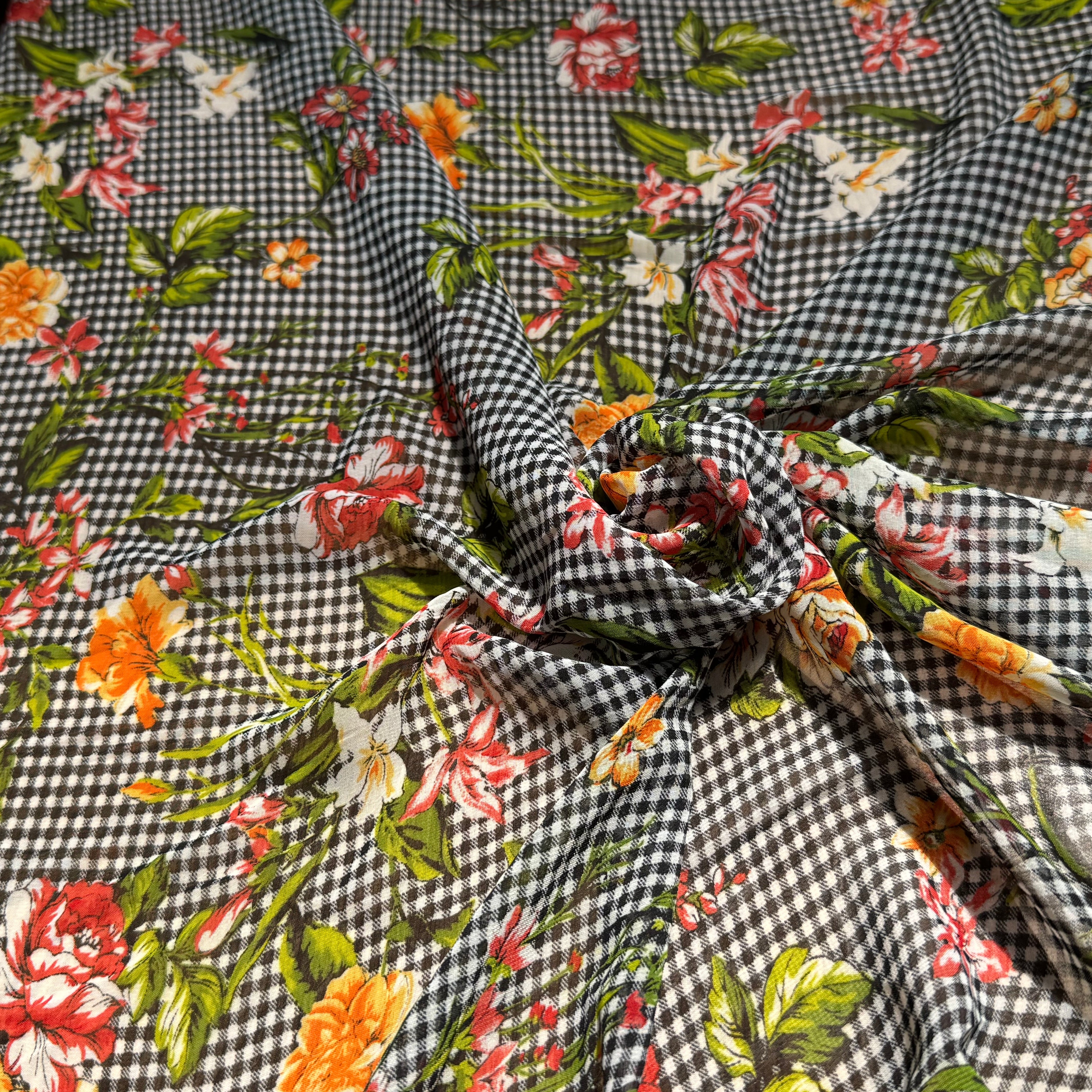 CHIFFON VICHY NOIR FLUIDE GROSSES FLEURS SUPER BEAU - My Little Coupon