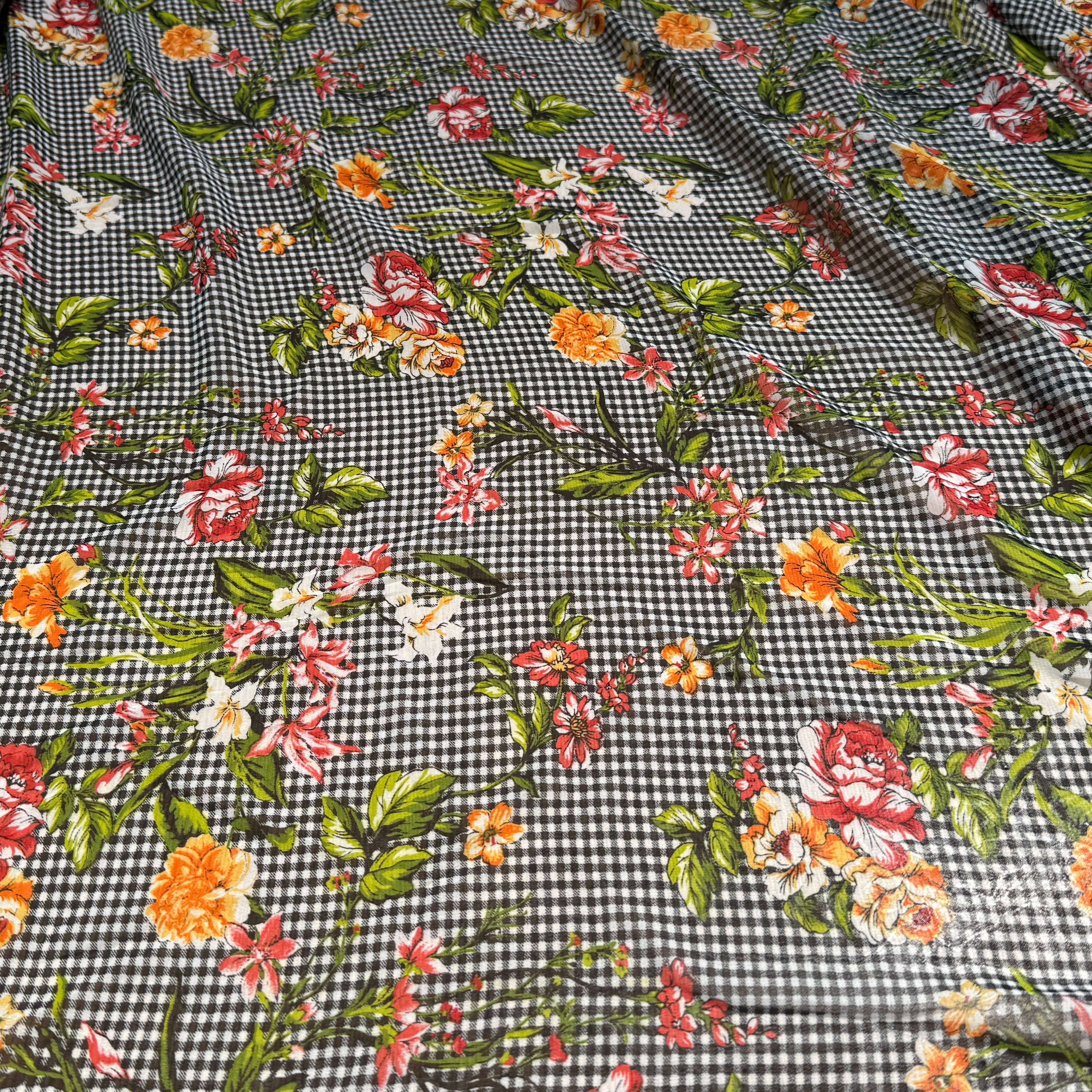 CHIFFON VICHY NOIR FLUIDE GROSSES FLEURS SUPER BEAU - My Little Coupon