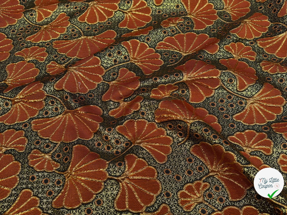 BROCART ARGENTÉ FEUILLAGES ORANGE GOLD - My Little Coupon
