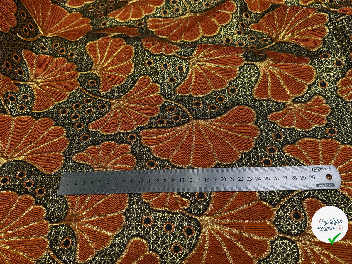 BROCART ARGENTÉ FEUILLAGES ORANGE GOLD - My Little Coupon