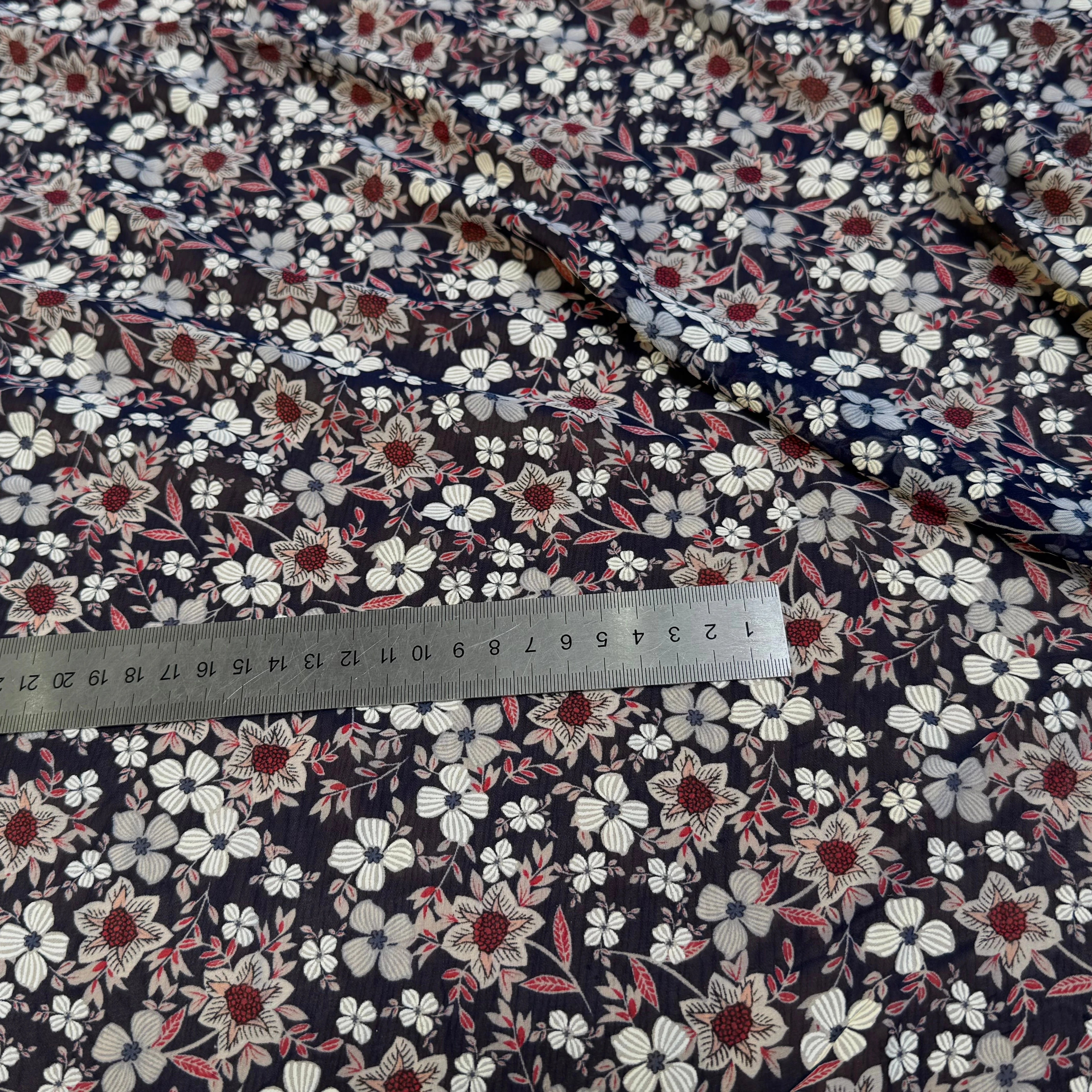 CHIFFON PRINTED JOLIES FLEURS FOND NAVY - My Little Coupon