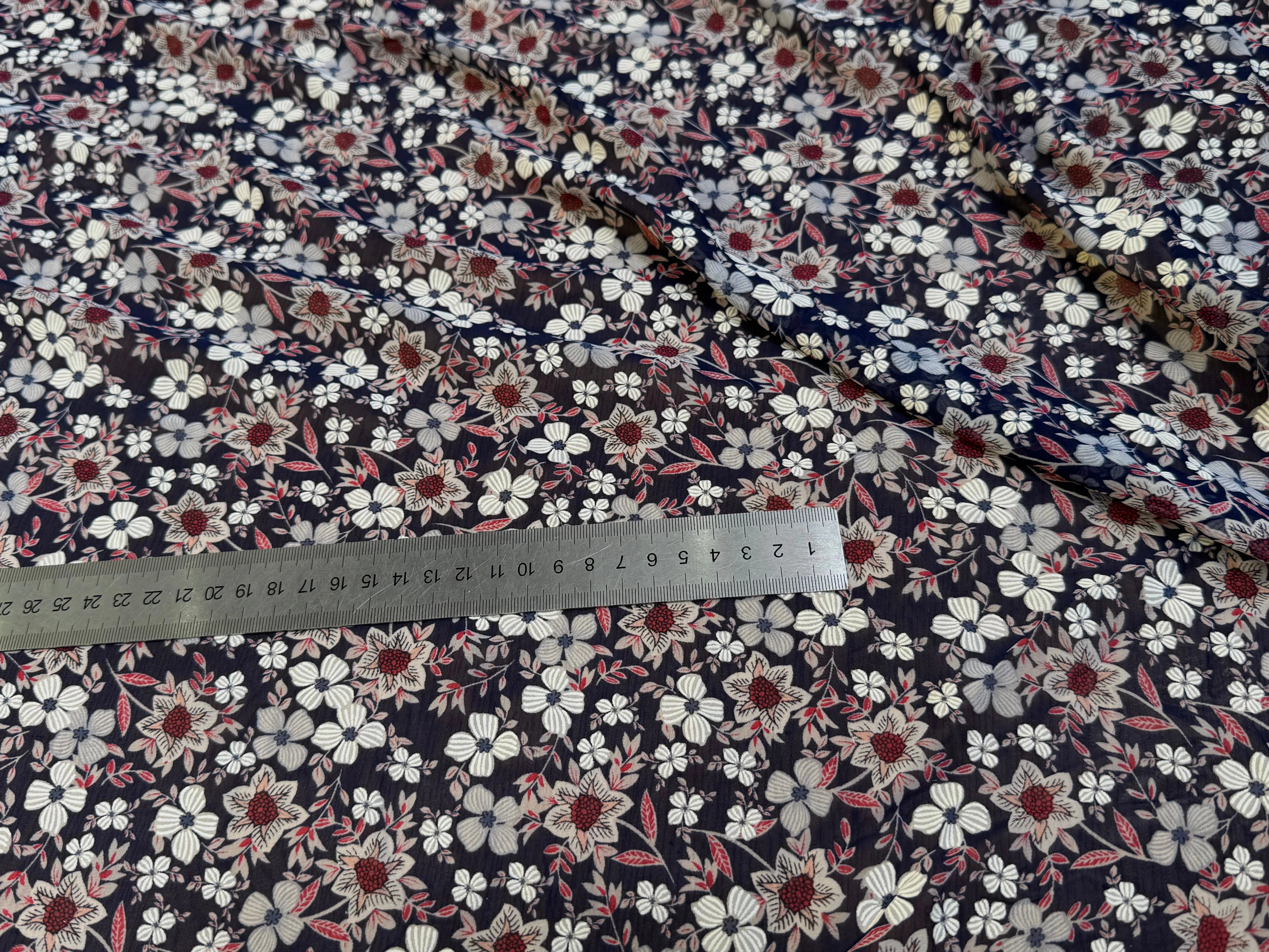 CHIFFON PRINTED JOLIES FLEURS FOND NAVY - My Little Coupon