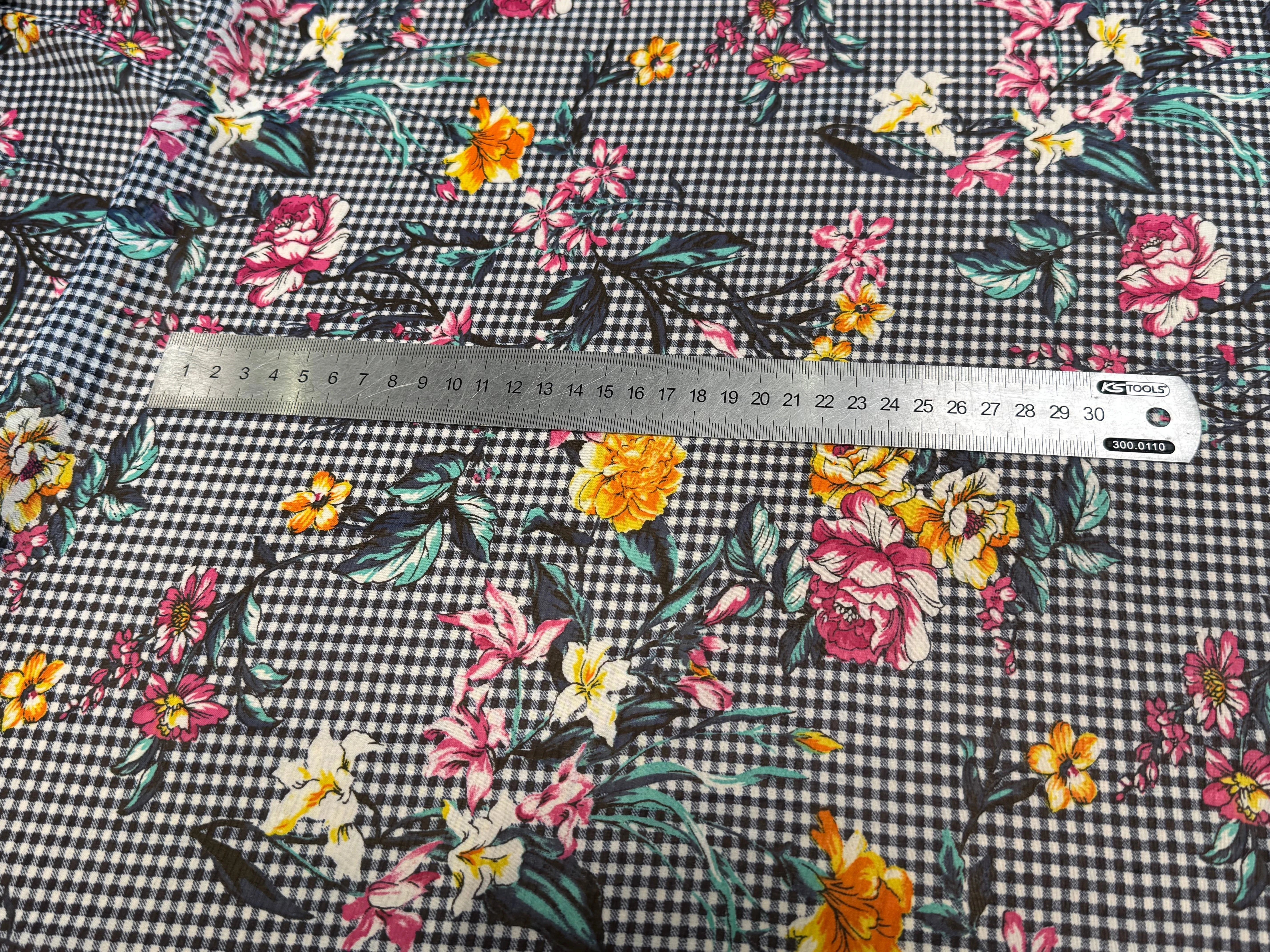 CHIFFON VICHY BLEU FLUIDE GROSSES FLEURS SUPER BEAU - My Little Coupon