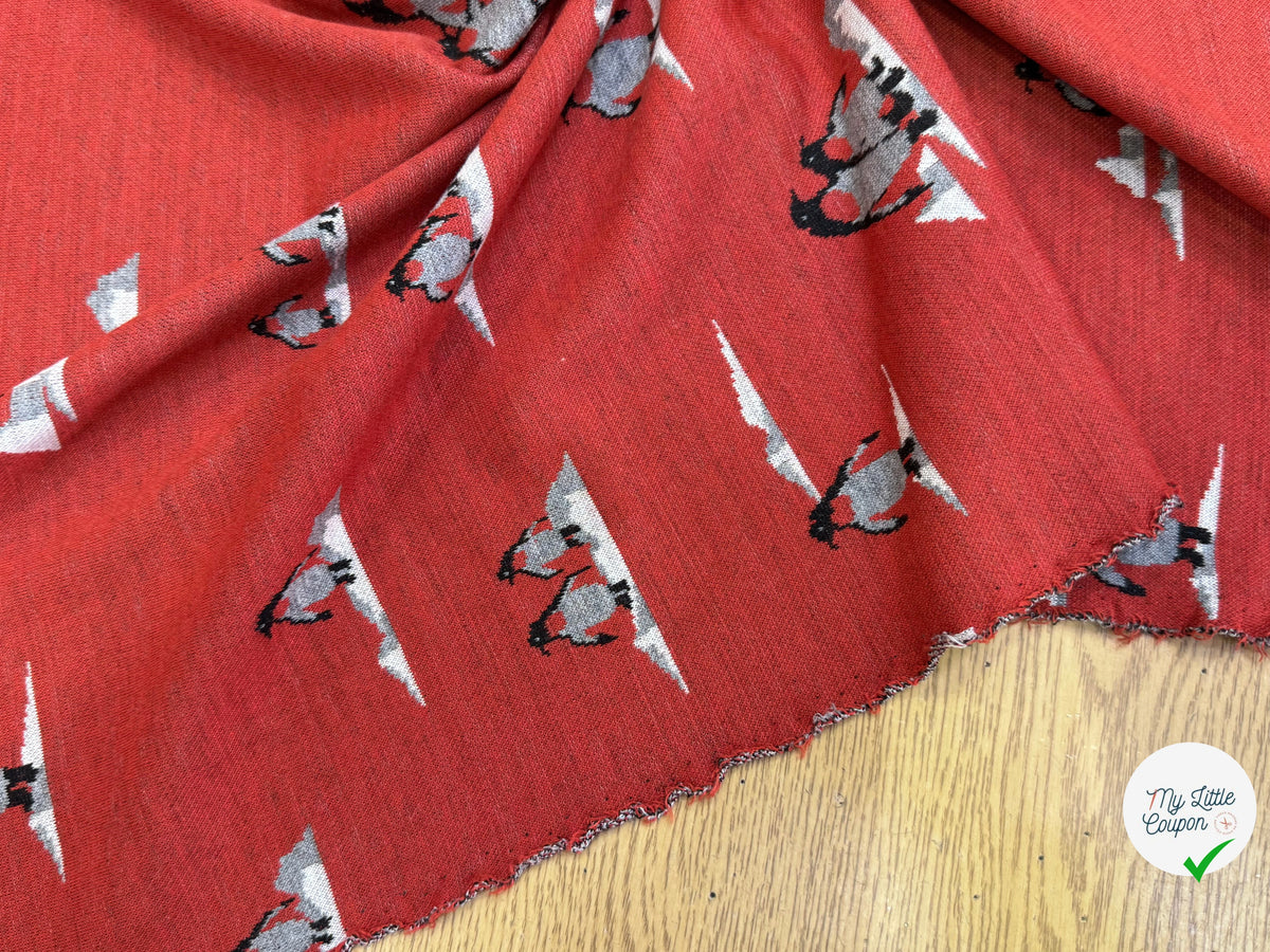 (CHUTE) MAILLE JACQUARD ESPRIT MILANO IMPRIMÉ PINGOUINS ROUGE ORANGÉ - My Little Coupon