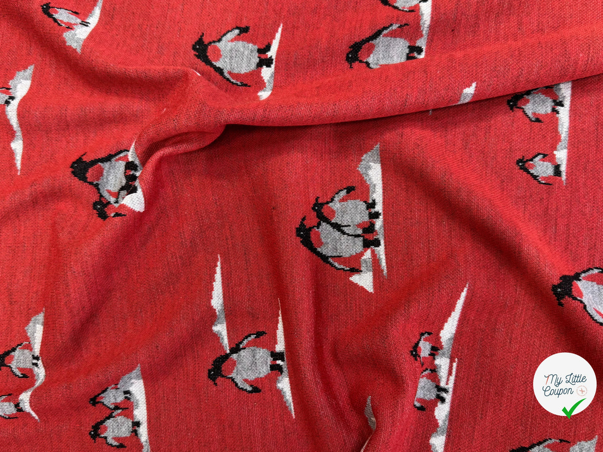 (CHUTE) MAILLE JACQUARD ESPRIT MILANO IMPRIMÉ PINGOUINS ROUGE ORANGÉ - My Little Coupon
