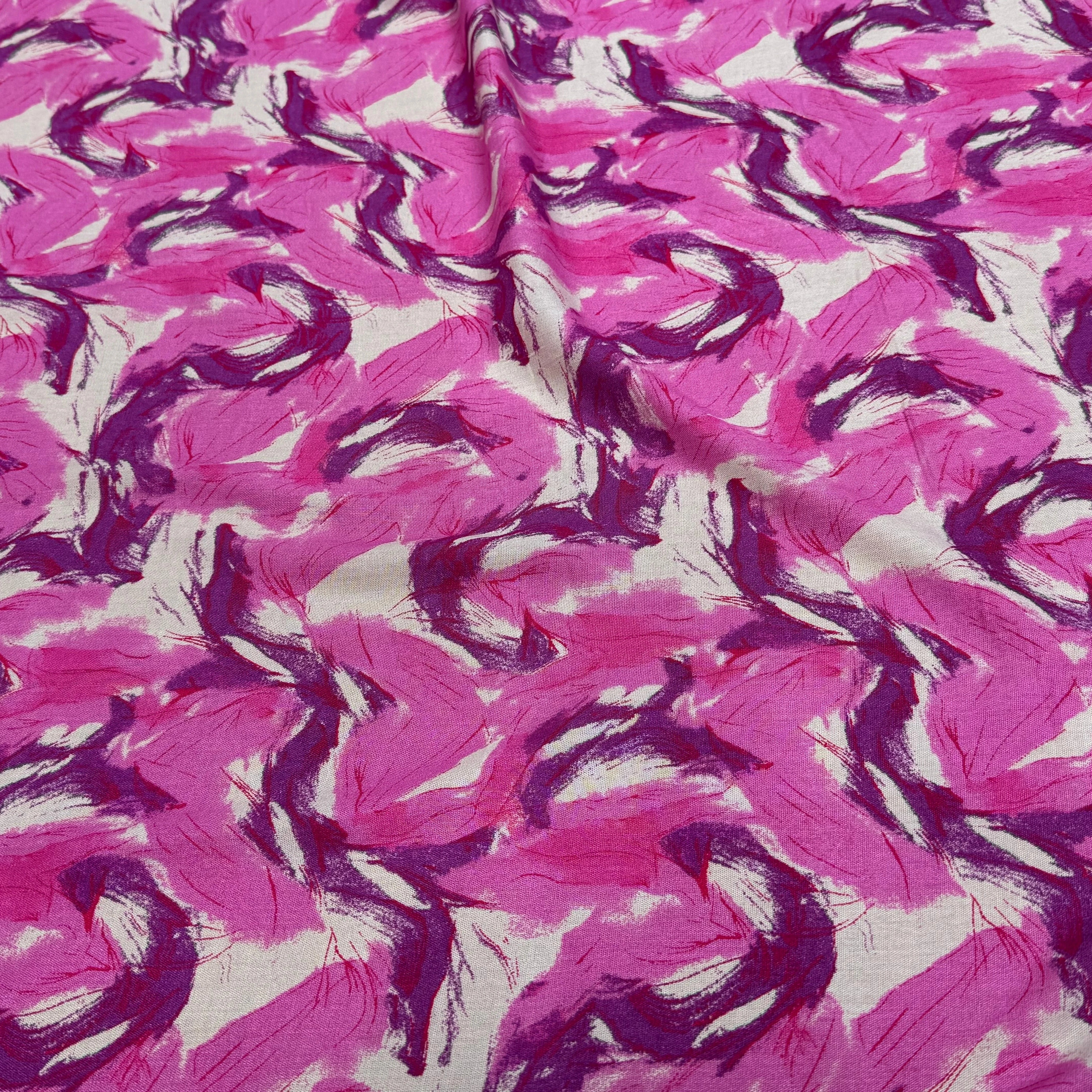 VISCOSE FLUIDE FOND BEIGE IMPRIMÉE TOURBILLON ROSE VIOLET - My Little Coupon