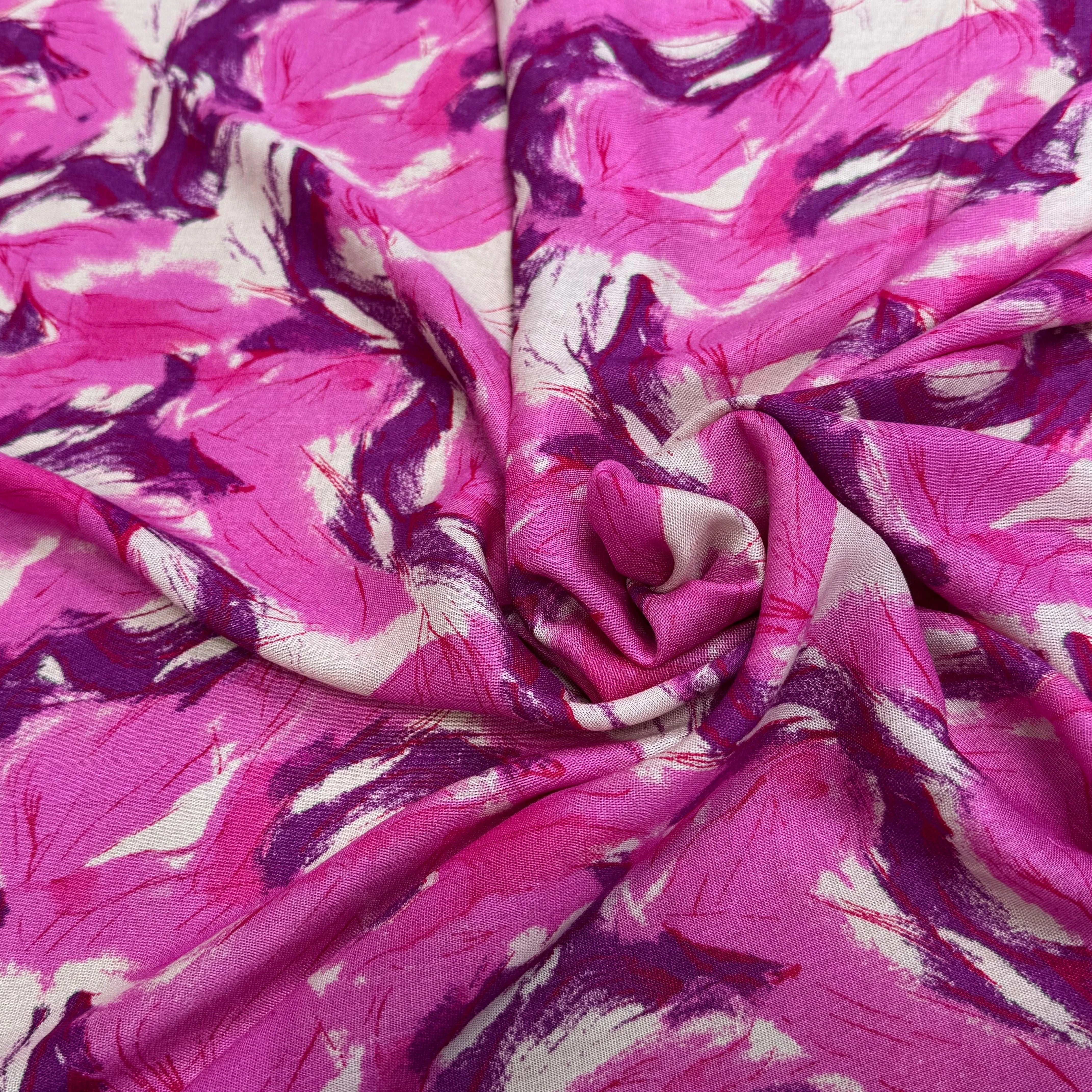 VISCOSE FLUIDE FOND BEIGE IMPRIMÉE TOURBILLON ROSE VIOLET - My Little Coupon