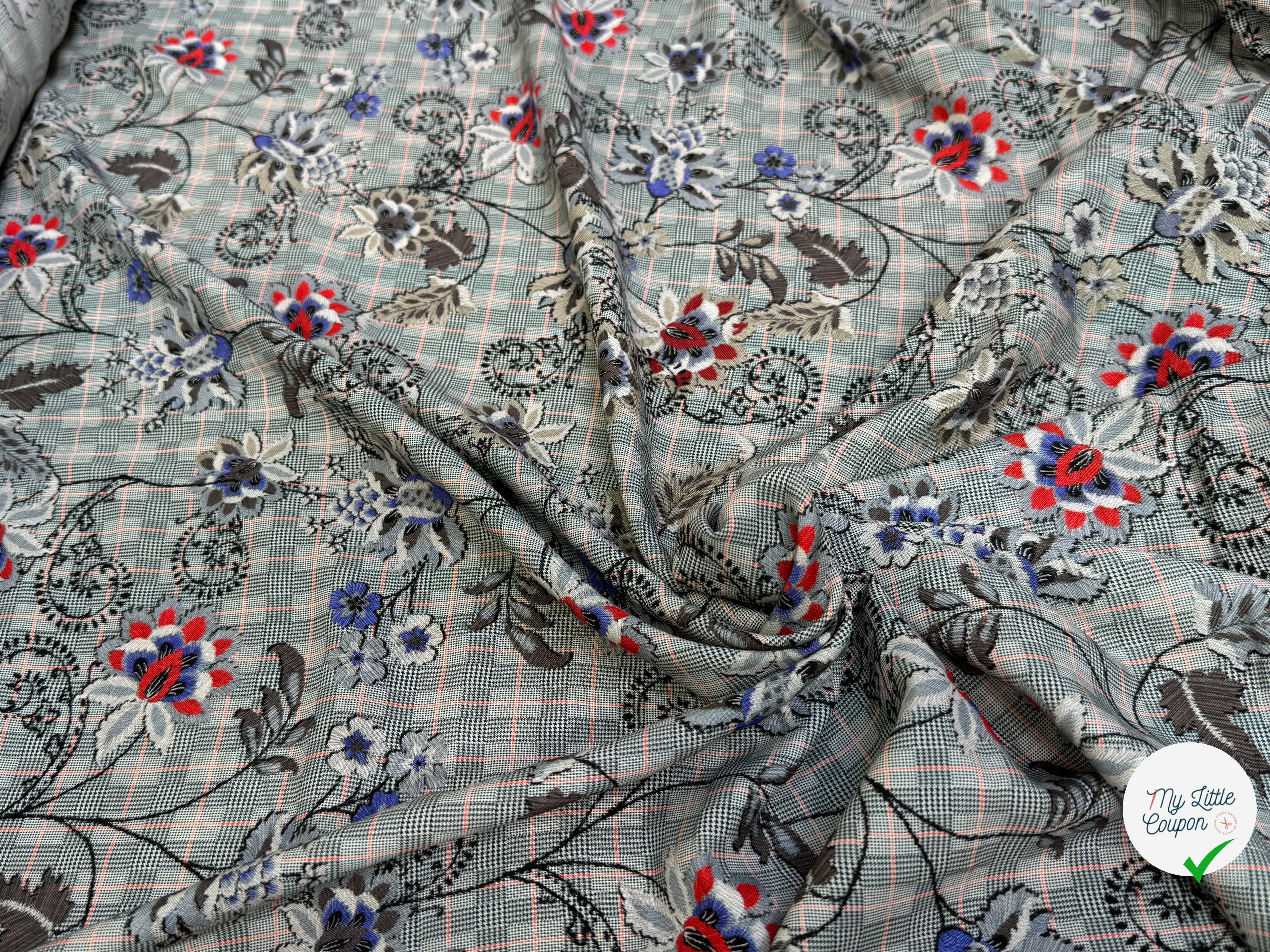 VISCOSE FLUIDE PRINCE DE GALLES IMPRIMÉ JOLIES FLEURS - My Little Coupon