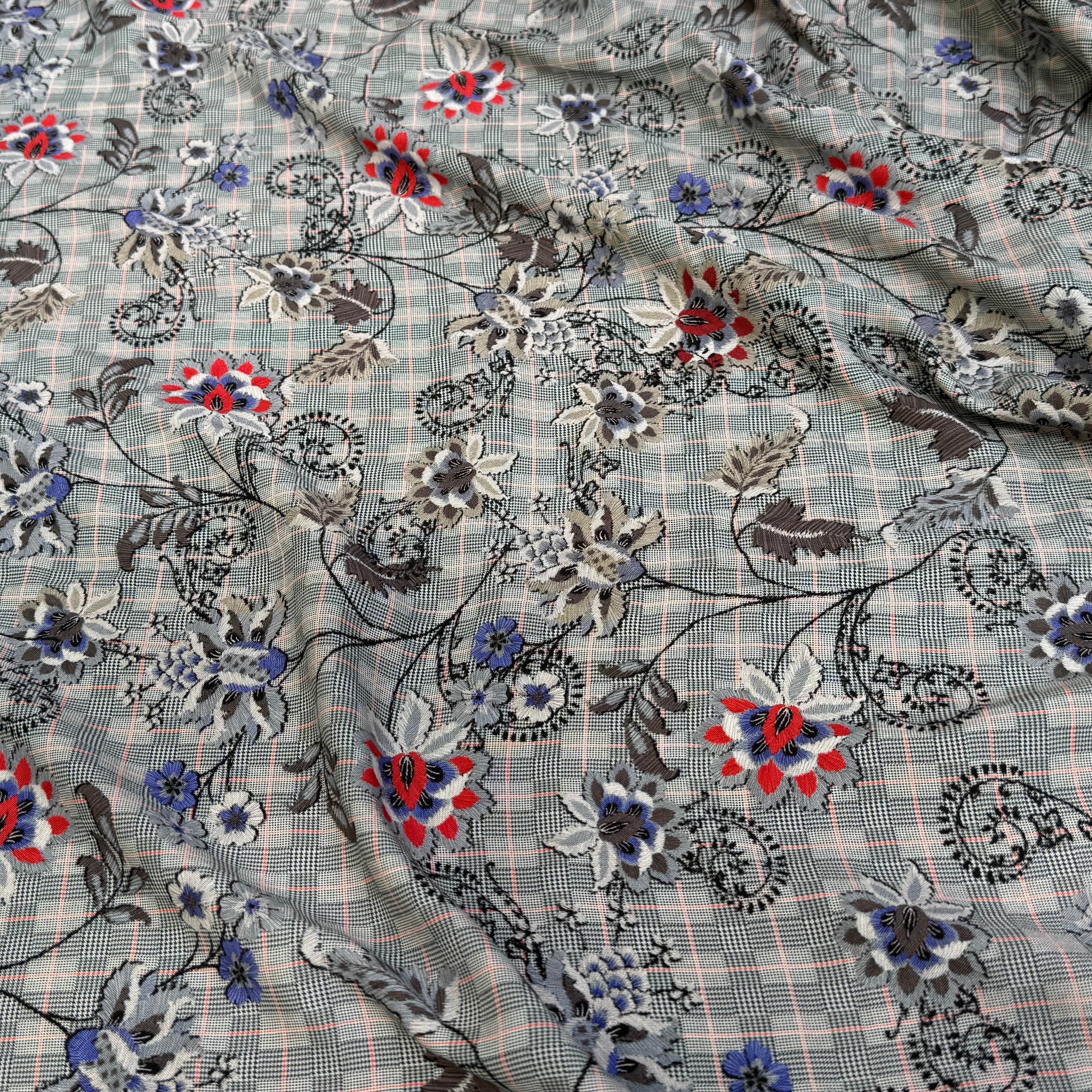 VISCOSE FLUIDE PRINCE DE GALLES IMPRIMÉ JOLIES FLEURS - My Little Coupon