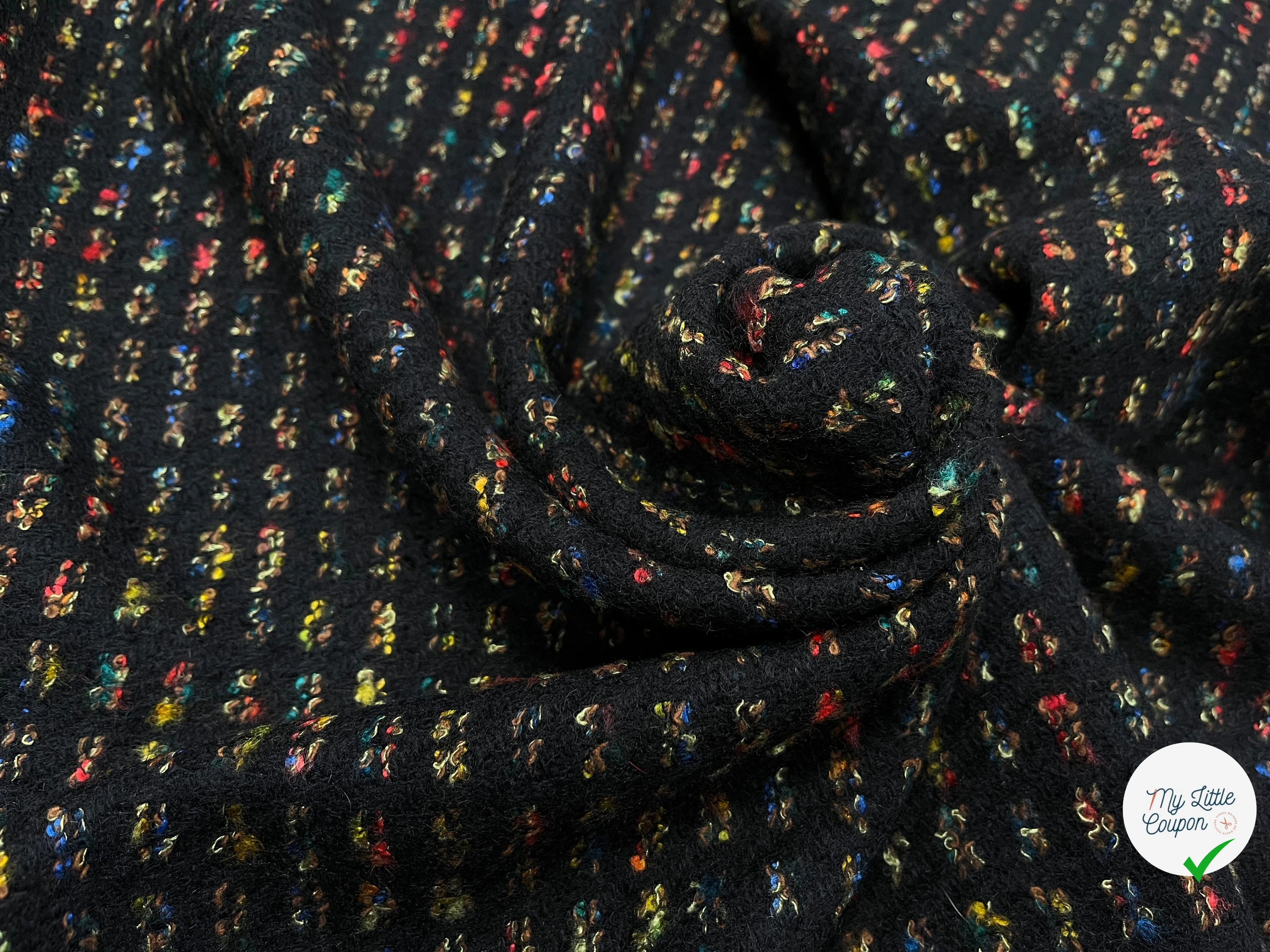 (CHUTE)LAINAGE MANTEAU MOTIF PEINTURE MULTICOLORES FOND NOIR - My Little Coupon