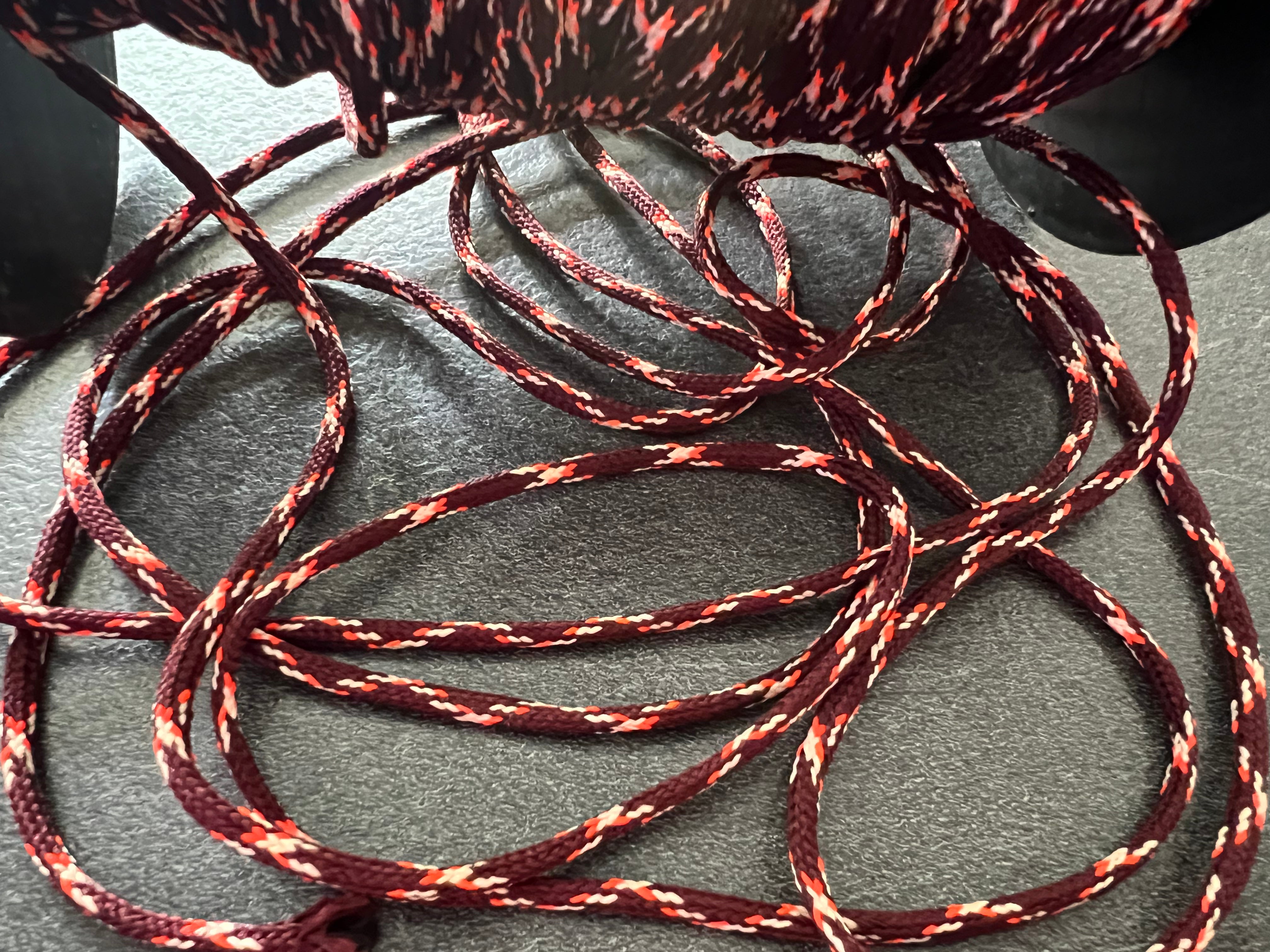 CORDON TRESSÉ ROND BORDEAUX PÉPITE ORANGE FLUO ET BLANC 4mm - My Little Coupon