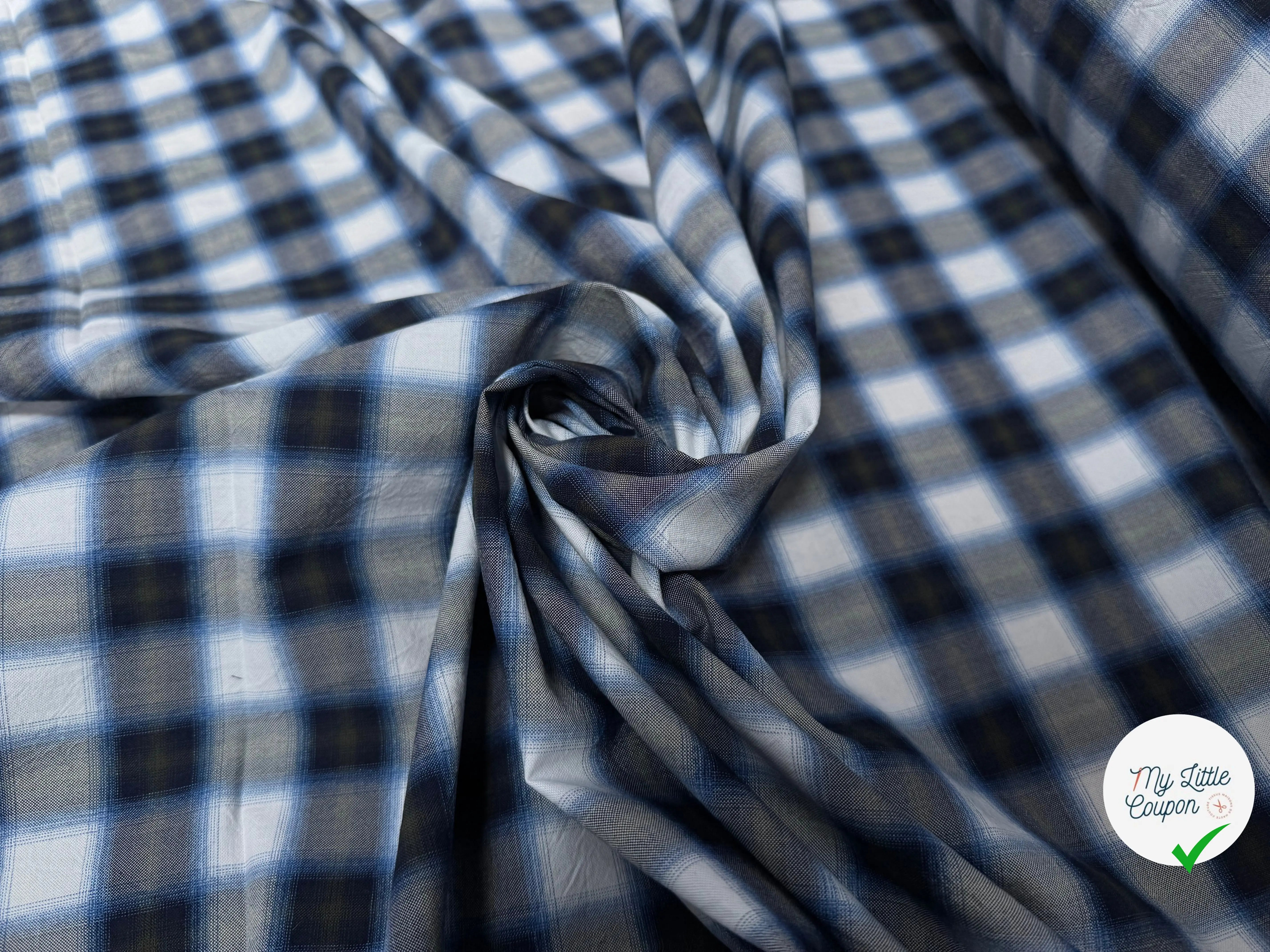 COTON A CARREAUX BLANC BLEU ET GRIS - My Little Coupon
